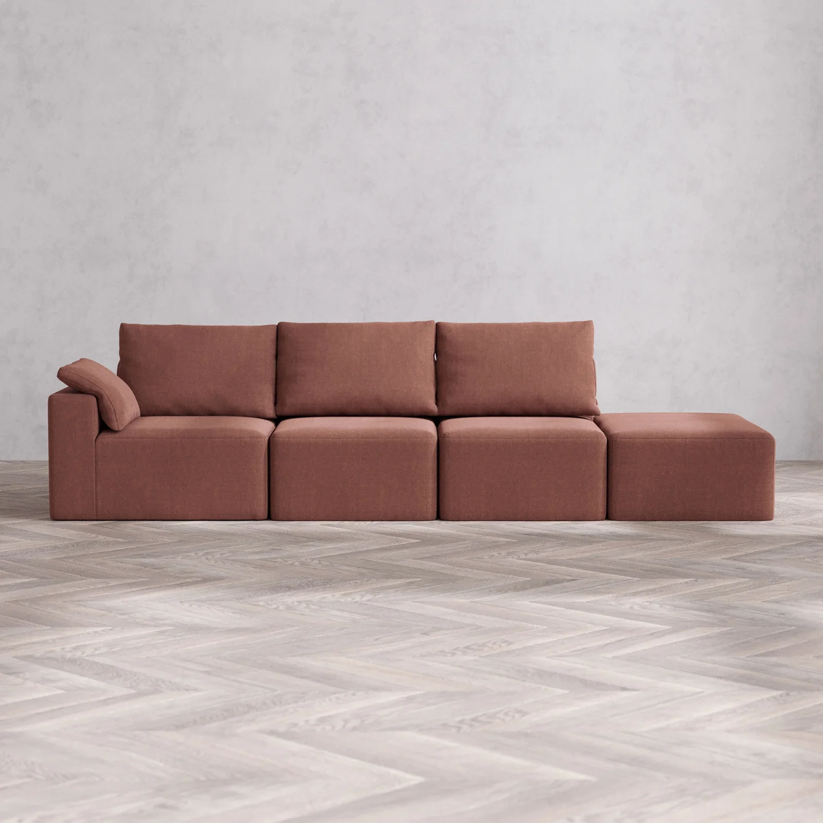 Slipcover Only - Modular Washable 3-Seater Open End Cloud + Bolster Sofa in Sumac | Left-Facing Arm