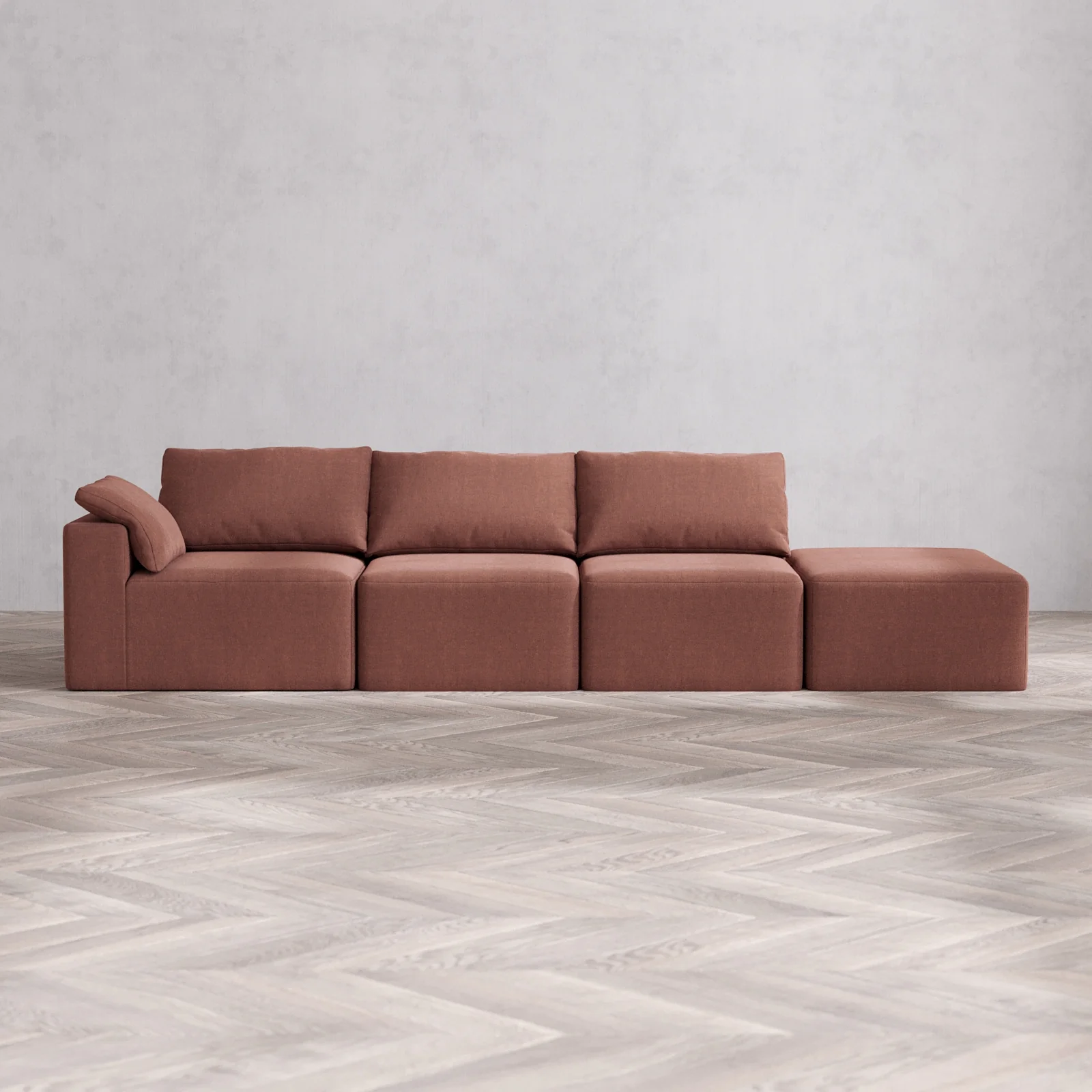 Slipcover Only - Modular Washable 3-Seater Open End Cloud Sofa in Sumac | Left-Facing Arm