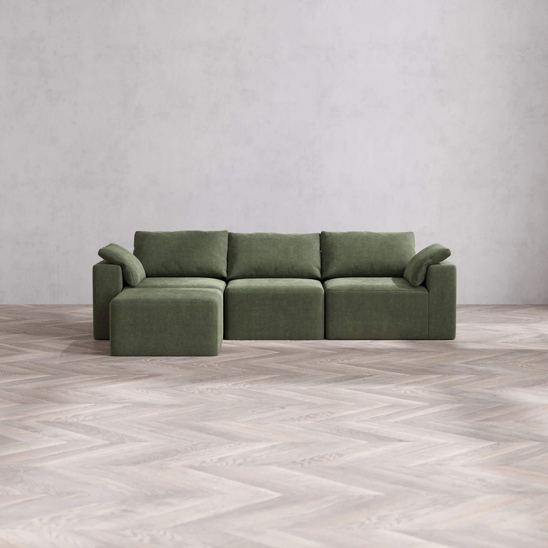Slipcover Only - Modular Washable 3-Seater Sectional Cloud Sofa in Juniper