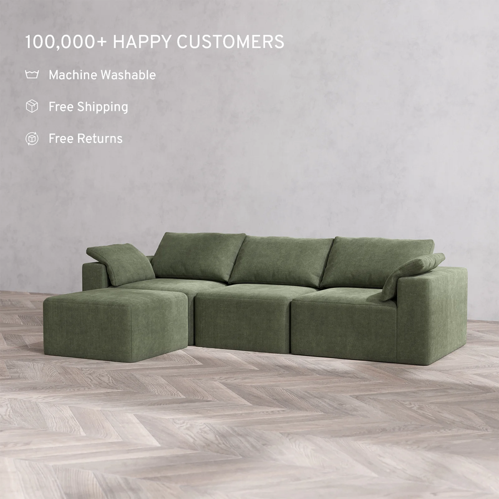 Slipcover Only - Modular Washable 3-Seater Sectional Cloud Sofa in Juniper - Image 2