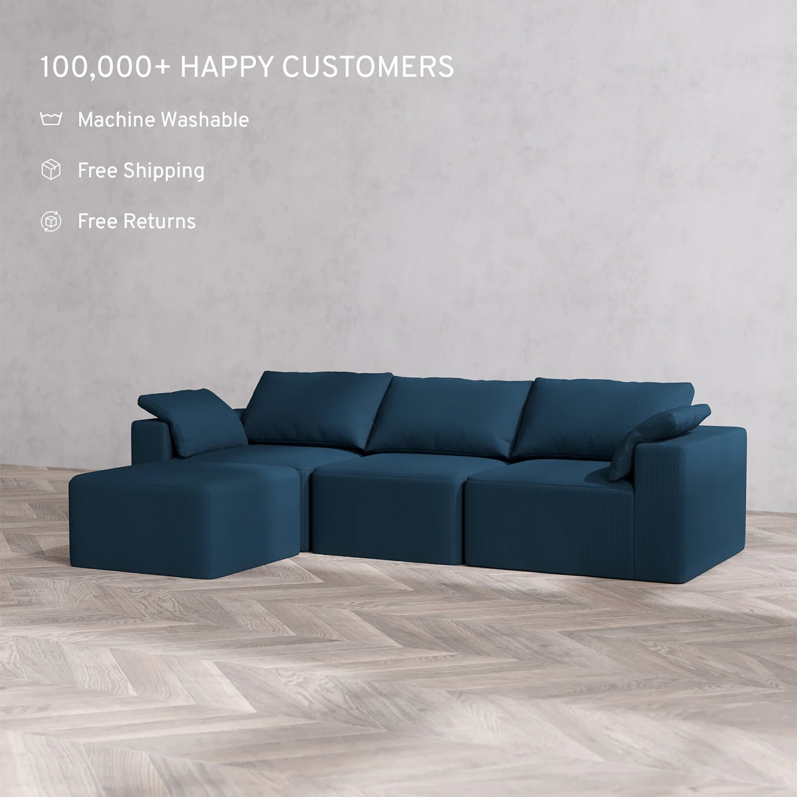 Slipcover Only - Modular Washable 3-Seater Sectional Cloud Sofa in Lazuli - Image 2