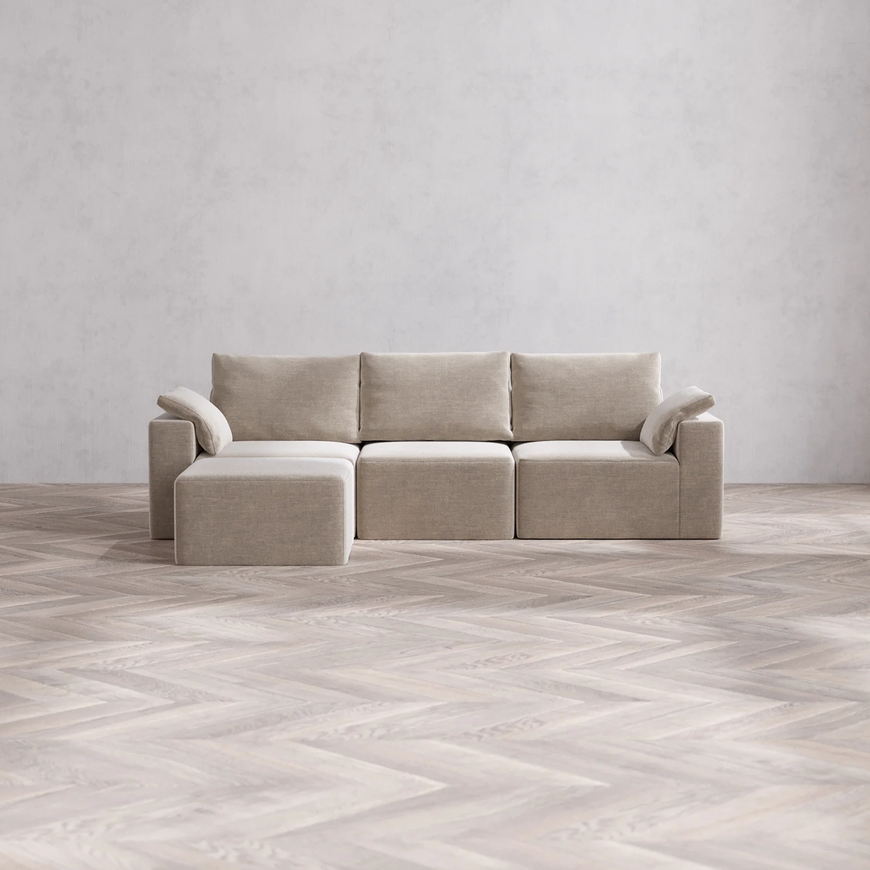 Slipcover Only - Modular Washable 3-Seater Sectional Cloud + Bolster Sofa in Caraway