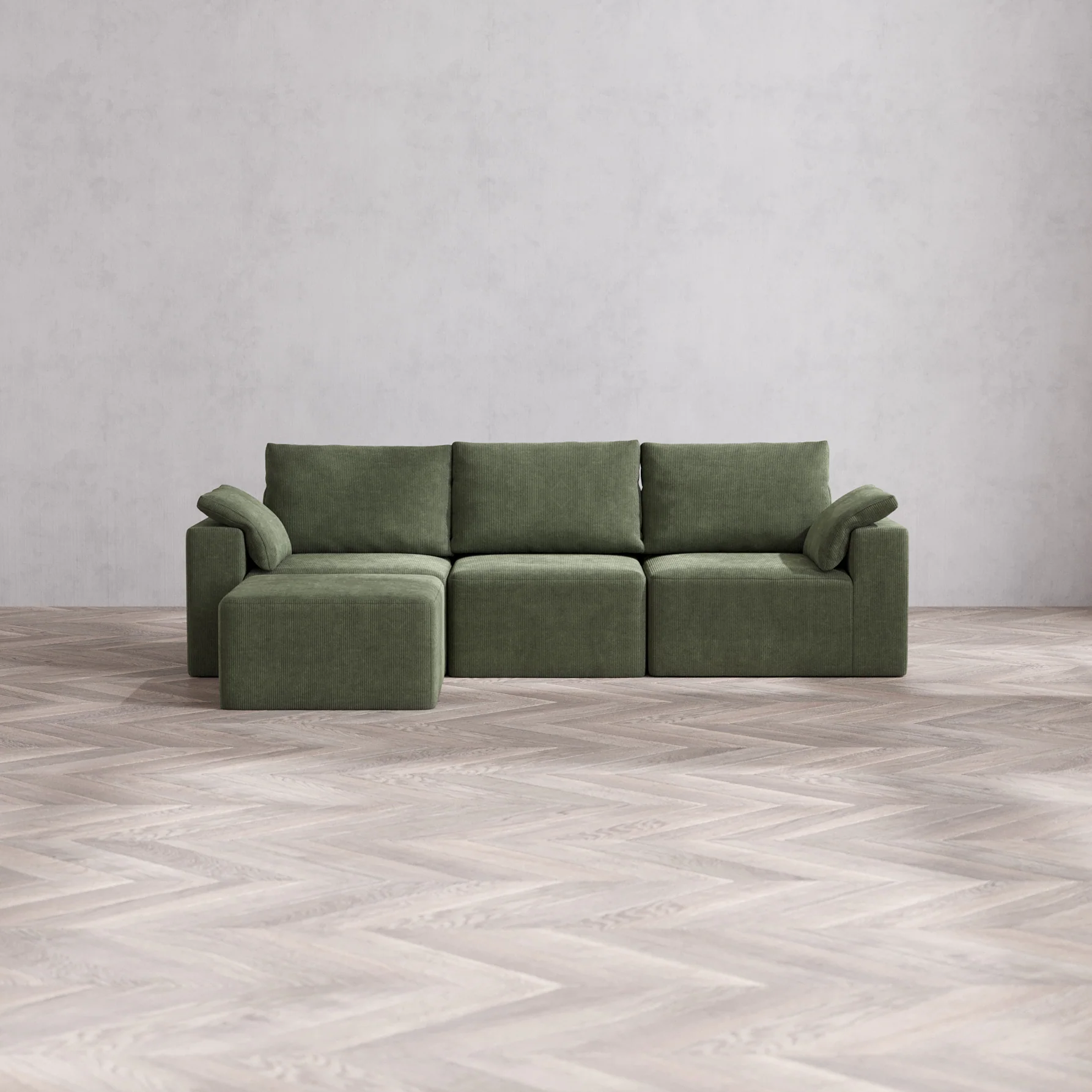 Slipcover Only - Modular Washable 3-Seater Sectional Cloud + Bolster Sofa in Juniper