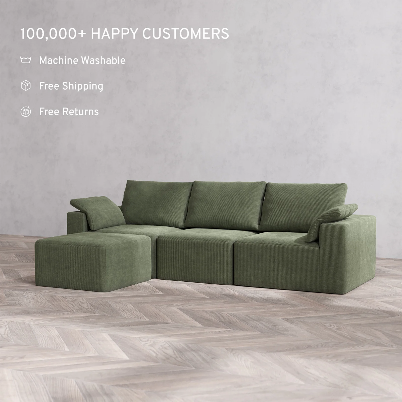 Slipcover Only - Modular Washable 3-Seater Sectional Cloud + Bolster Sofa in Juniper - Image 2