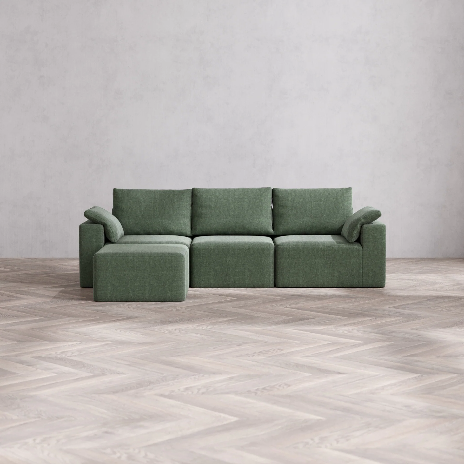 Slipcover Only - Modular Washable 3-Seater Sectional Cloud + Bolster Sofa in Sage