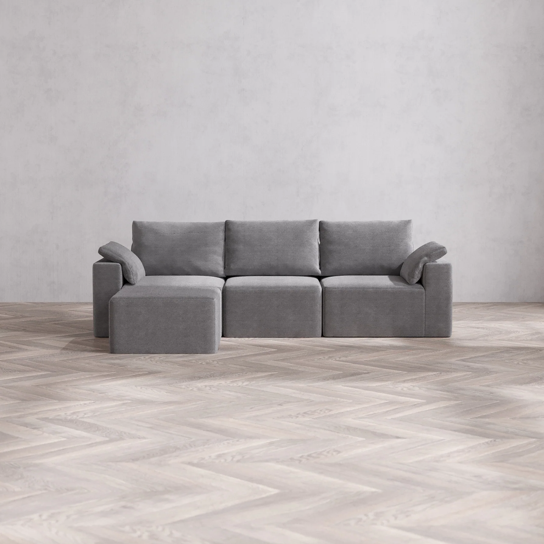Slipcover Only - Modular Washable 3-Seater Sectional Cloud + Bolster Sofa in Slate