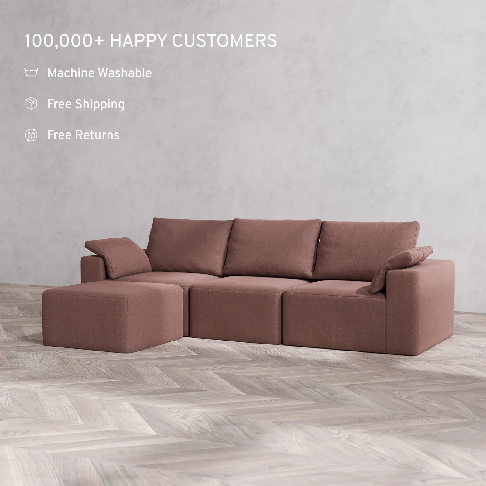 Slipcover Only - Modular Washable 3-Seater Sectional Cloud + Bolster Sofa in Sumac - Image 2
