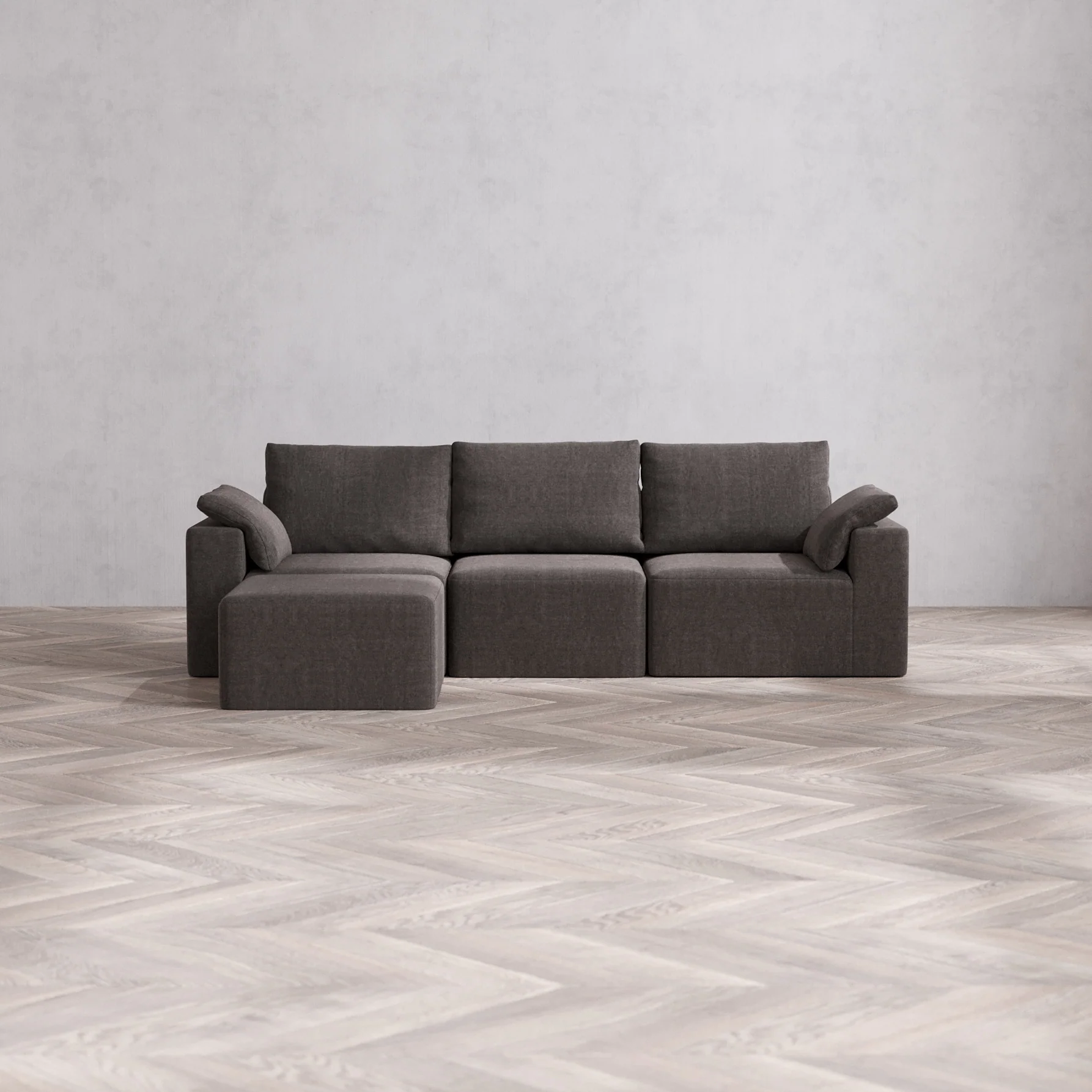 Slipcover Only - Modular Washable 3-Seater Sectional Cloud + Bolster Sofa in Truffle