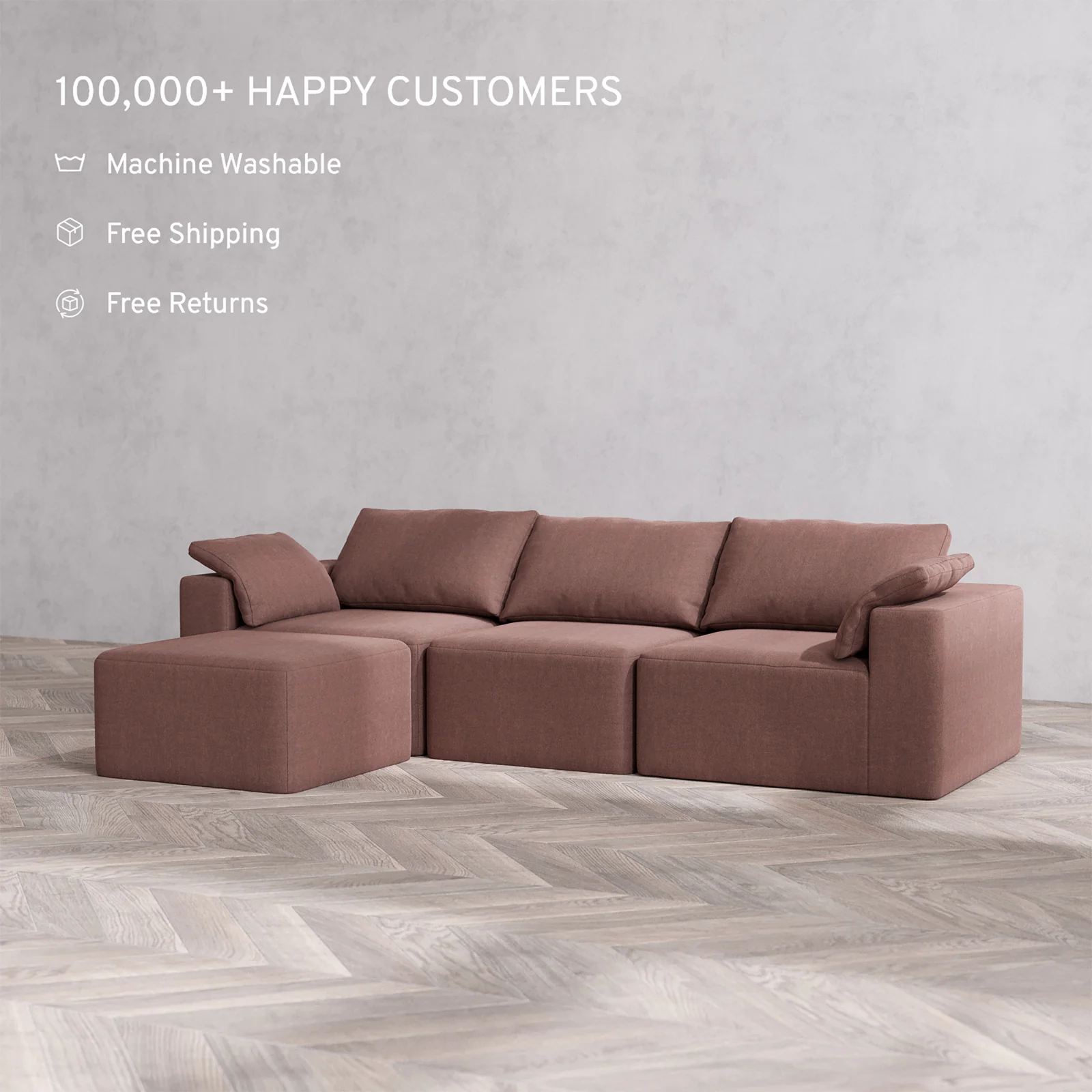 Slipcover Only - Modular Washable 3-Seater Sectional Cloud Sofa in Sumac - Image 2