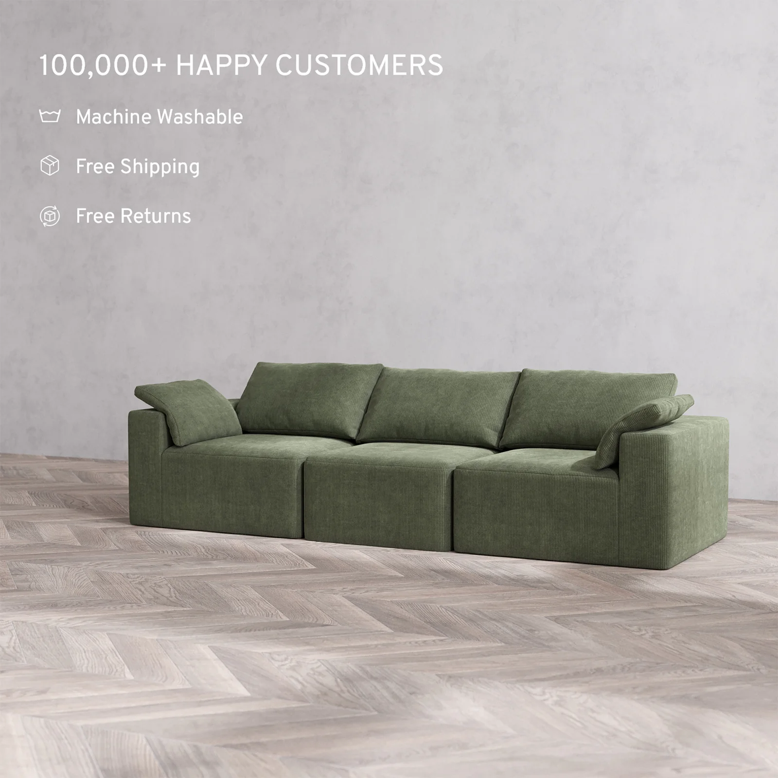 Slipcover Only - Modular Washable 3-Seater Cloud Sofa in Juniper - Image 2