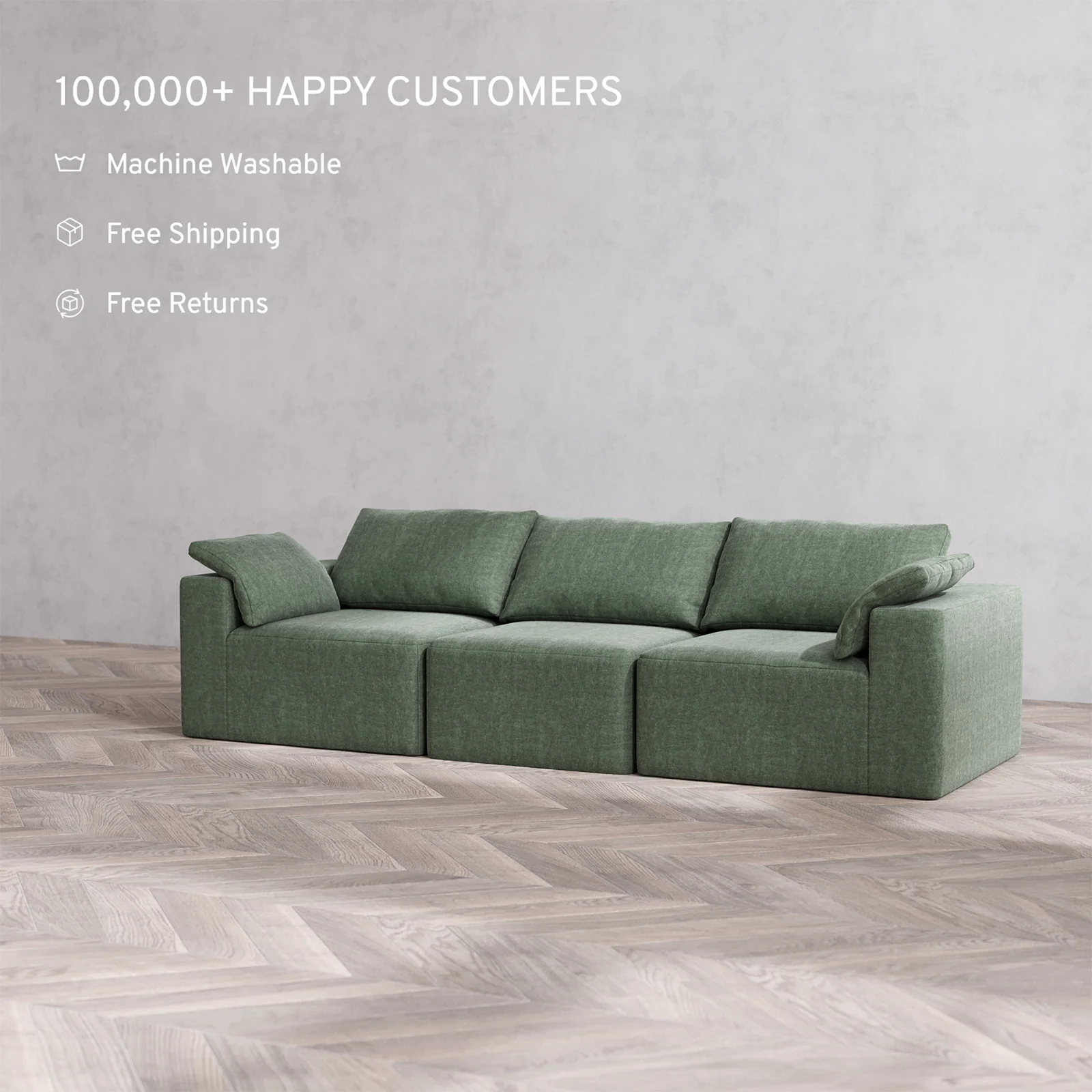Slipcover Only - Modular Washable 3-Seater Cloud Sofa in Sage - Image 2