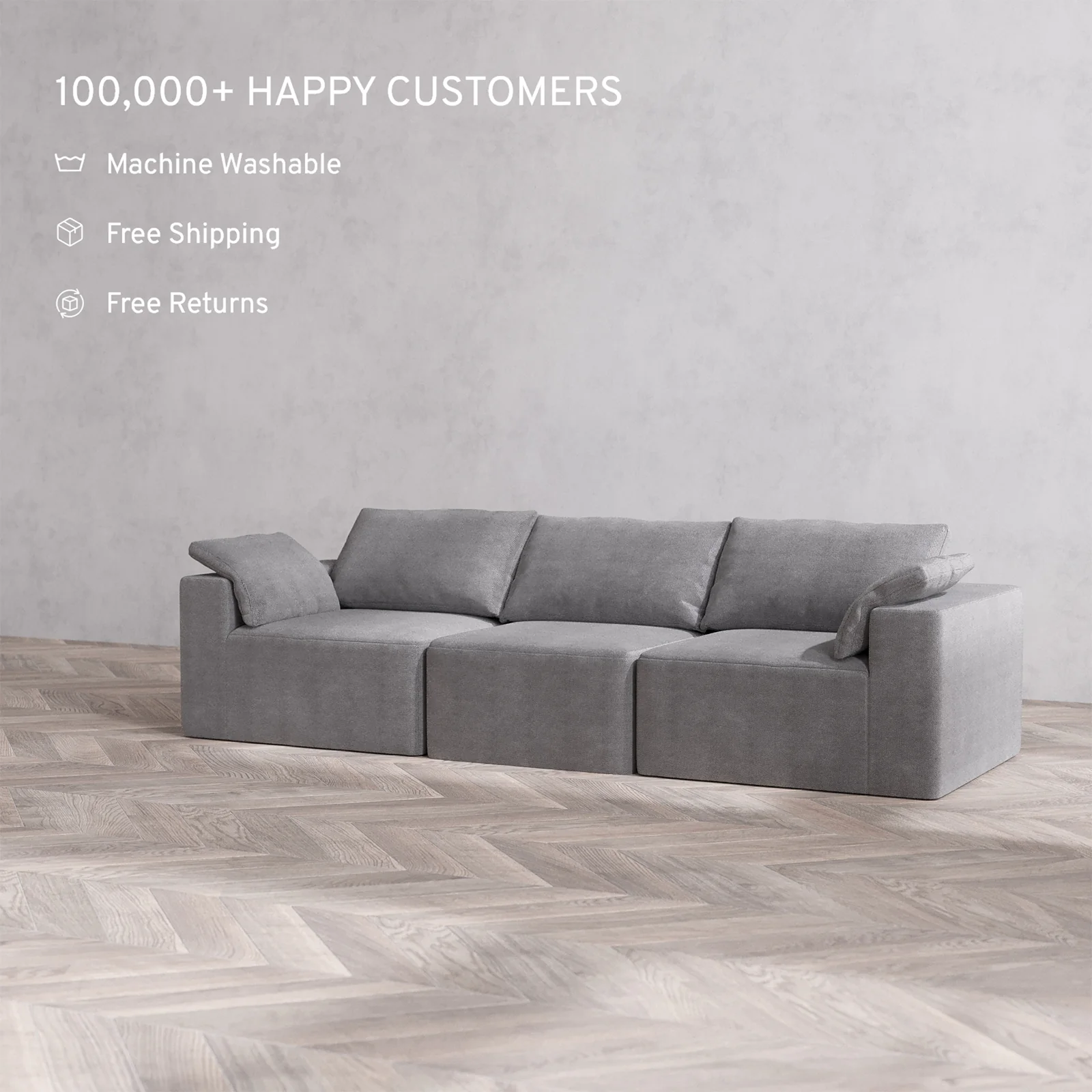 Slipcover Only - Modular Washable 3-Seater Cloud Sofa in Slate - Image 2