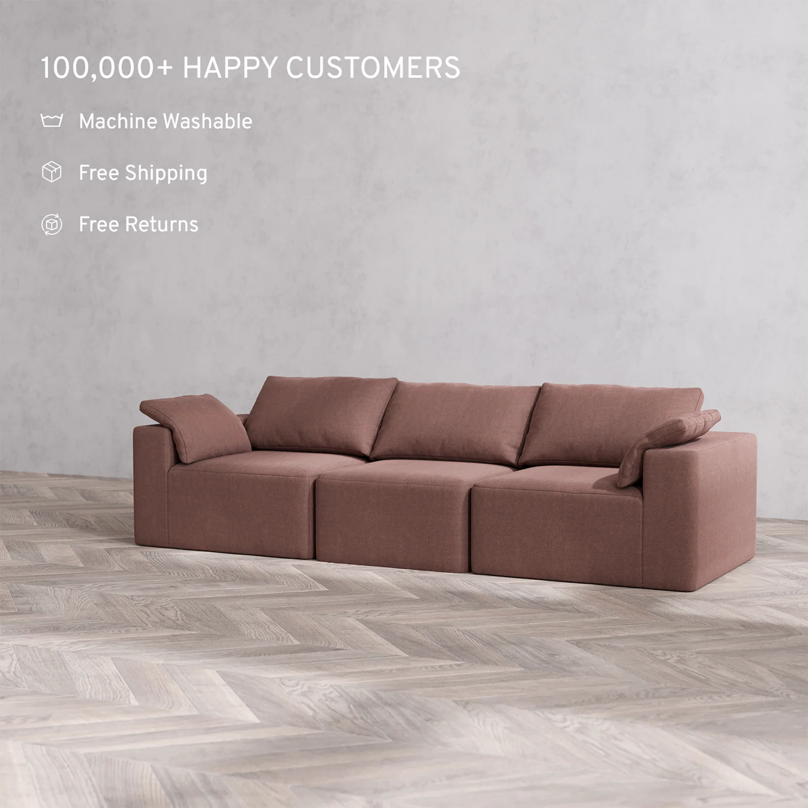 Slipcover Only - Modular Washable 3-Seater Cloud Sofa in Sumac - Image 2