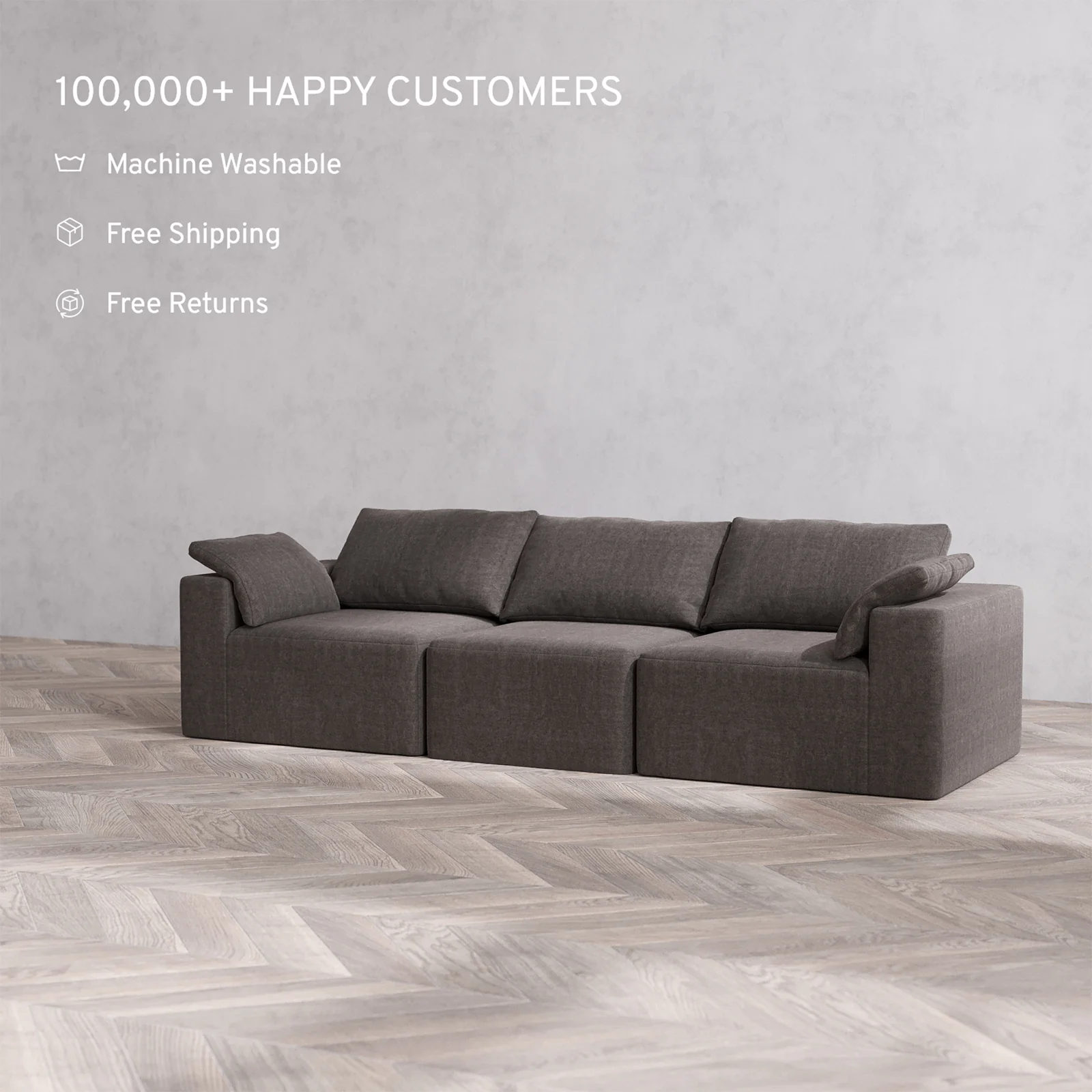 Slipcover Only - Modular Washable 3-Seater Cloud Sofa in Truffle - Image 2