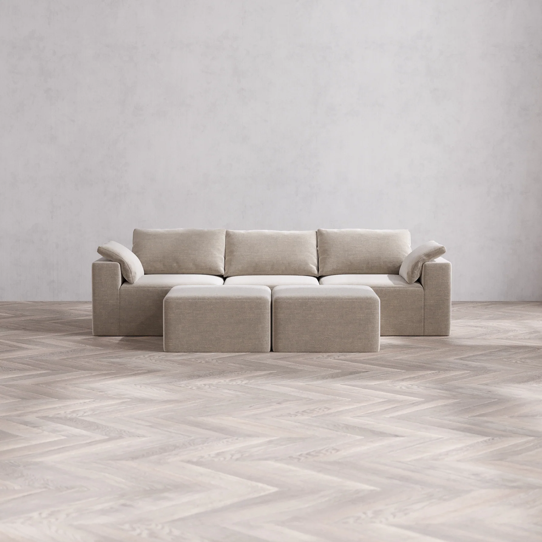 Slipcover Only - Modular Washable 3-Seater Cloud Sofa + Ottoman Bench in Caraway