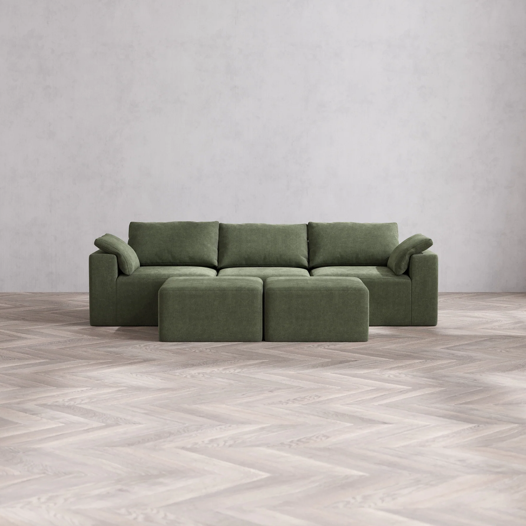 Slipcover Only - Modular Washable 3-Seater Cloud Sofa + Ottoman Bench in Juniper