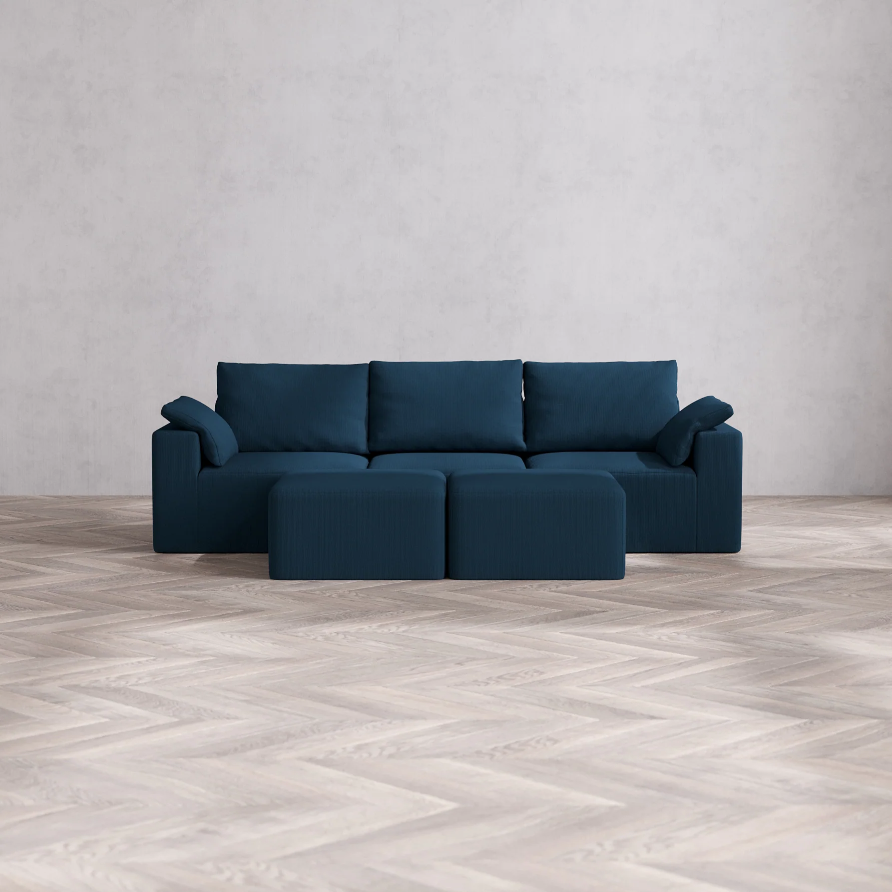 Slipcover Only - Modular Washable 3-Seater Cloud + Bolster Sofa + Ottoman Bench in Lazuli