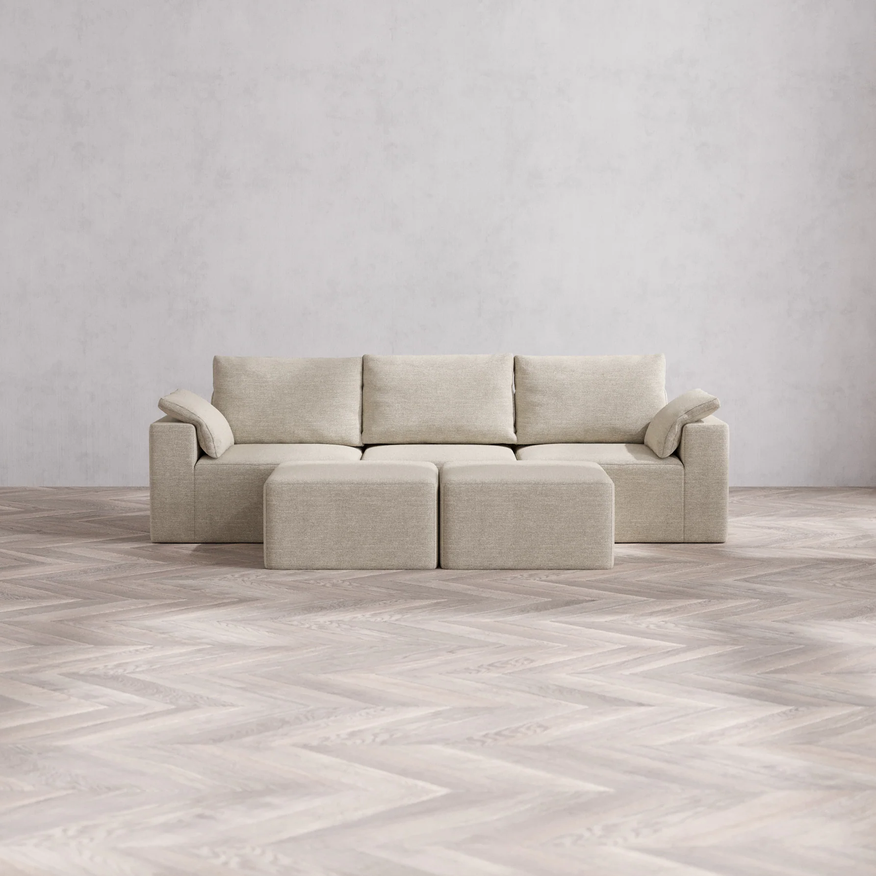 Slipcover Only - Modular Washable 3-Seater Cloud + Bolster Sofa + Ottoman Bench in Sandstone