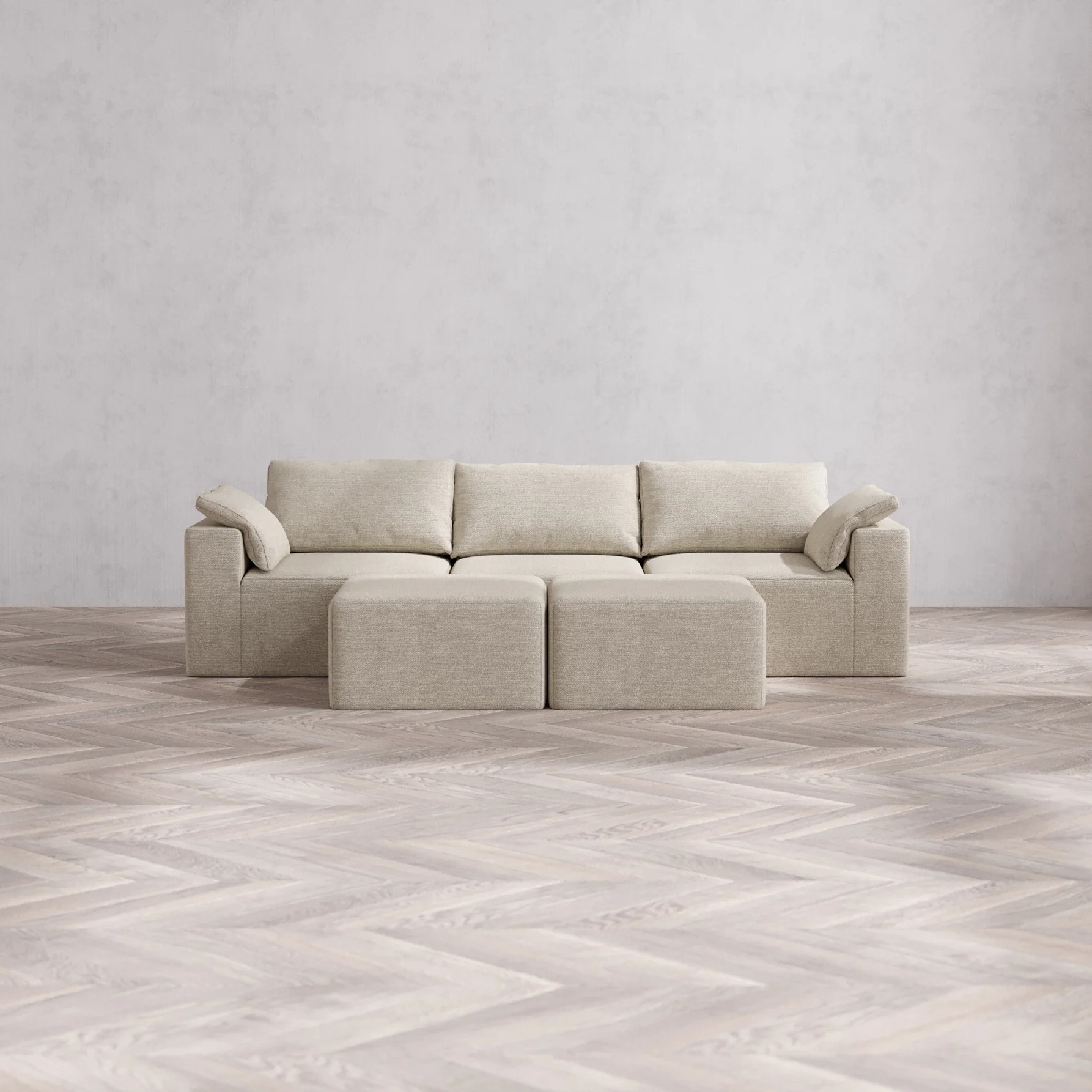 Slipcover Only - Modular Washable 3-Seater Cloud Sofa + Ottoman Bench in Sandstone