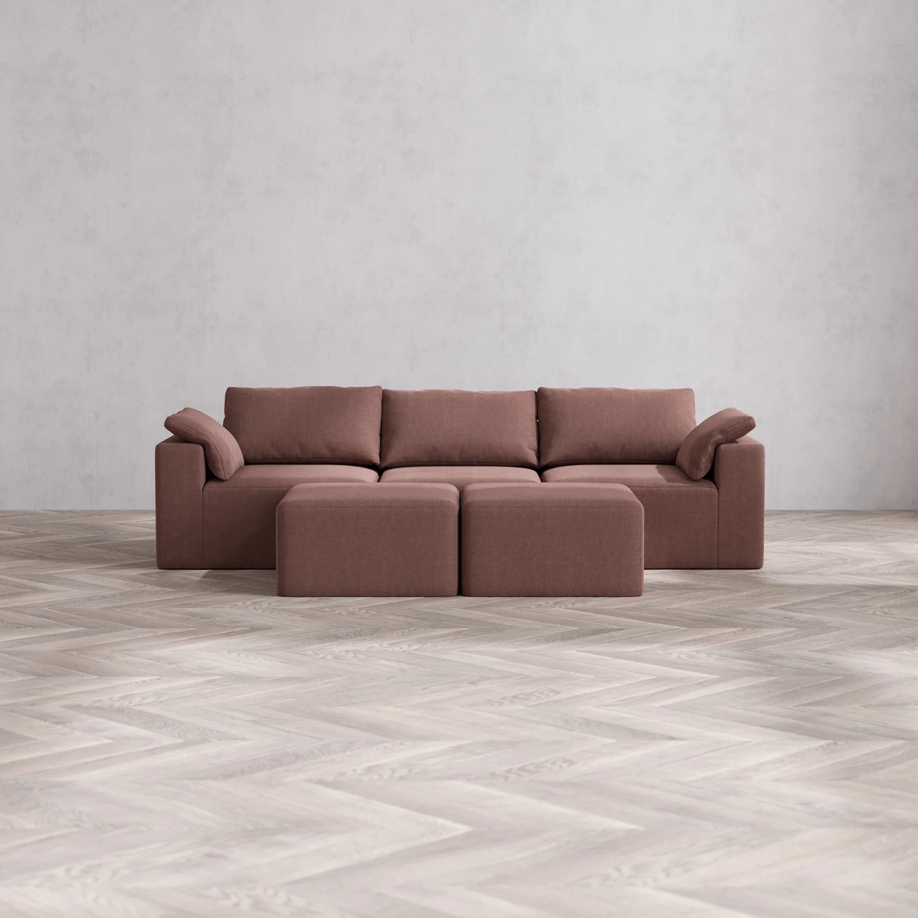 Slipcover Only - Modular Washable 3-Seater Cloud Sofa + Ottoman Bench in Sumac