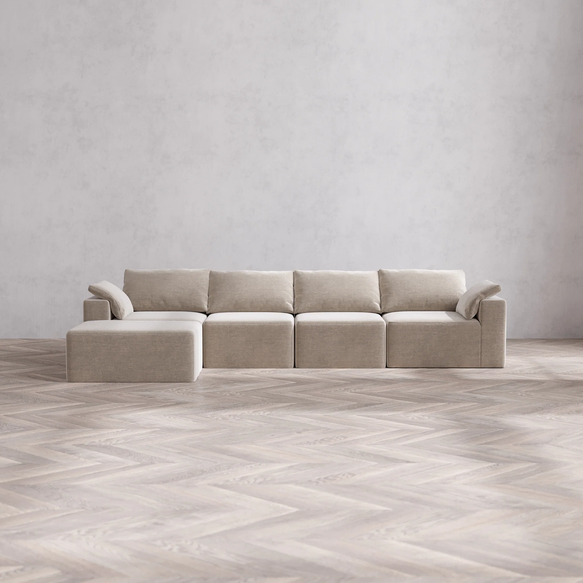 Slipcover Only - Modular Washable 4-Seater Chaise Sectional Cloud Sofa in Caraway