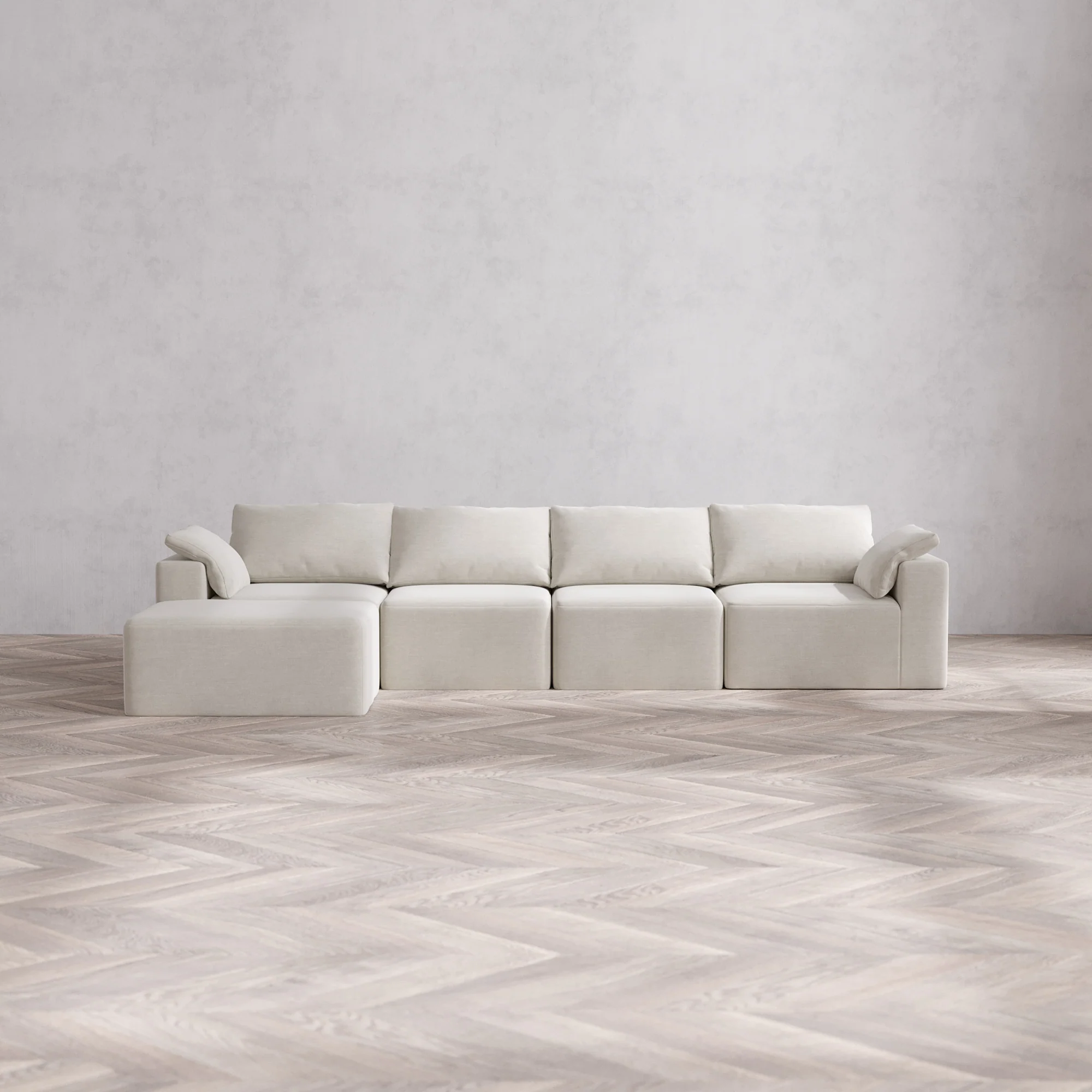 Slipcover Only - Modular Washable 4-Seater Chaise Sectional Cloud Sofa in Cashew
