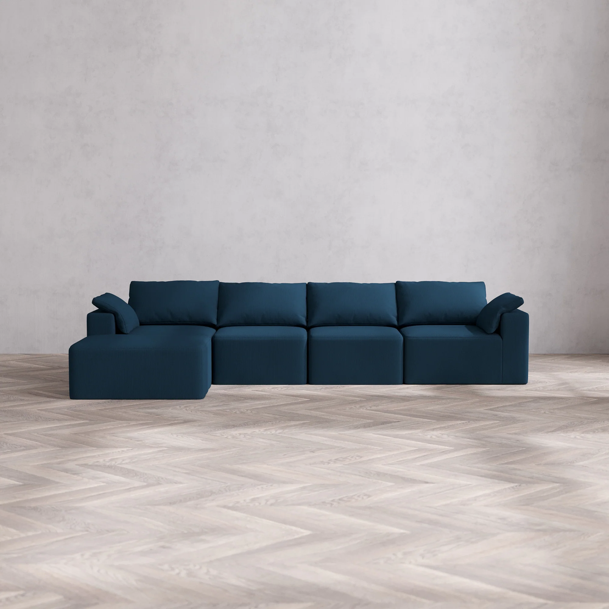 Slipcover Only - Modular Washable 4-Seater Chaise Sectional Cloud Sofa in Lazuli