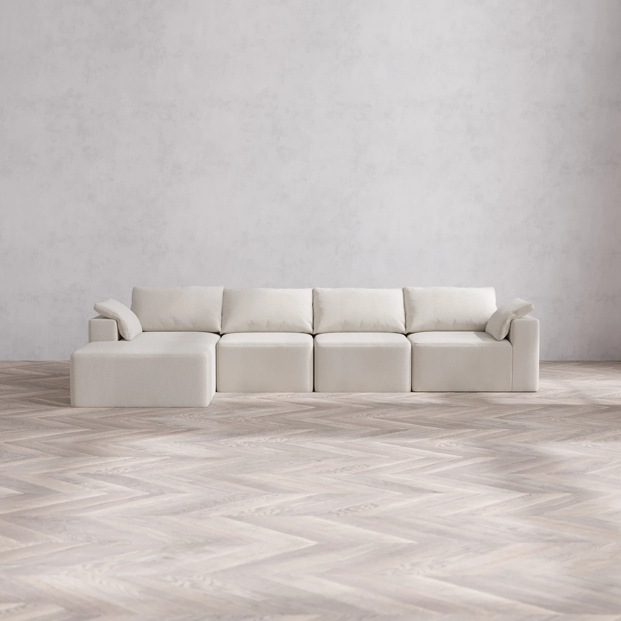 Slipcover Only - Modular Washable 4-Seater Chaise Sectional Cloud Sofa in Pearl