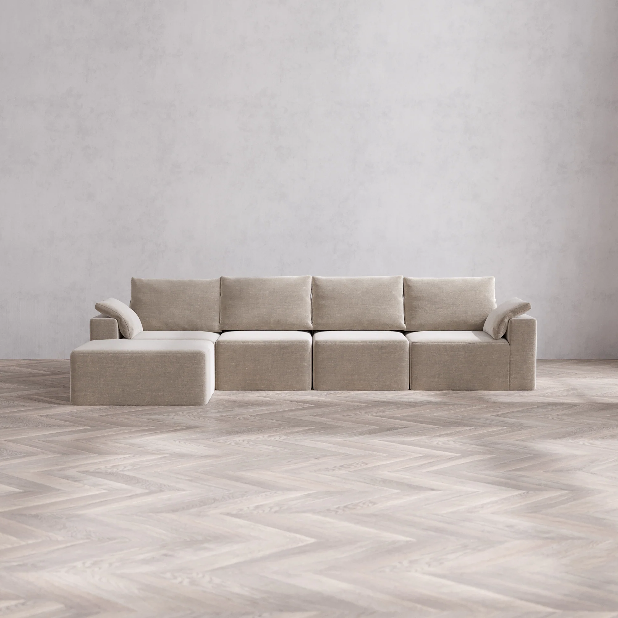 Slipcover Only - Modular Washable 4-Seater Chaise Sectional Cloud + Bolster Sofa in Caraway