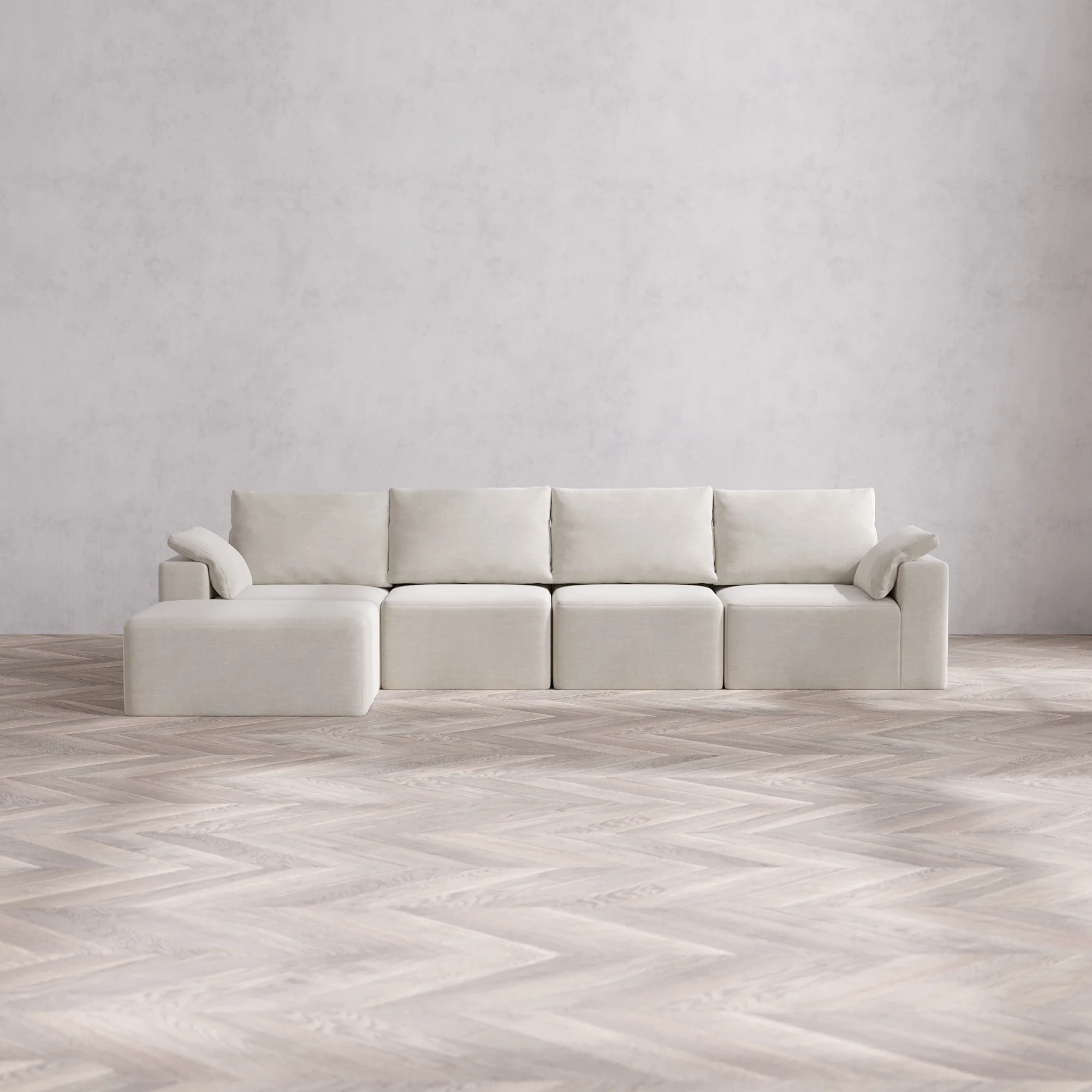 Slipcover Only - Modular Washable 4-Seater Chaise Sectional Cloud + Bolster Sofa in Cashew