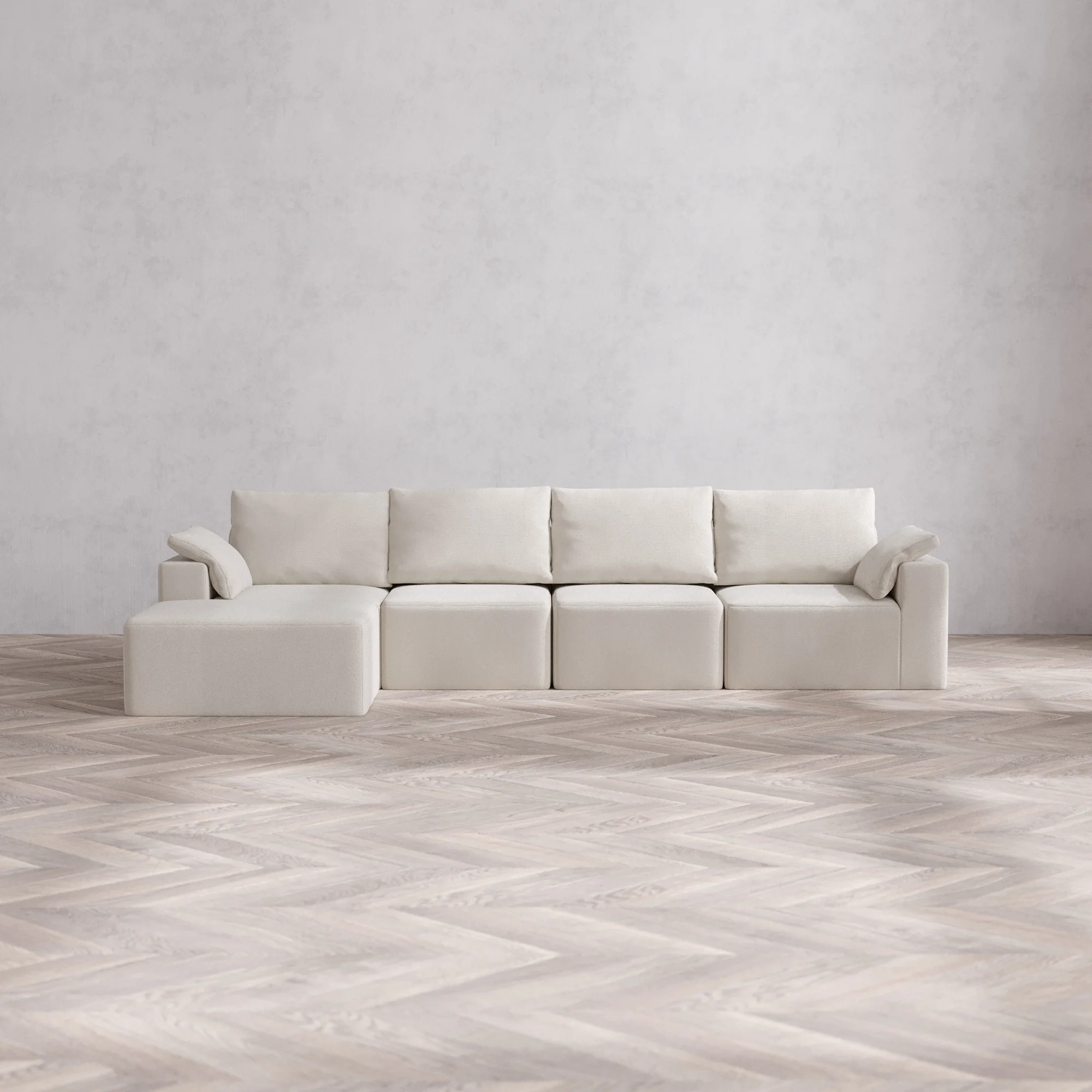 Slipcover Only - Modular Washable 4-Seater Chaise Sectional Cloud + Bolster Sofa in Pearl