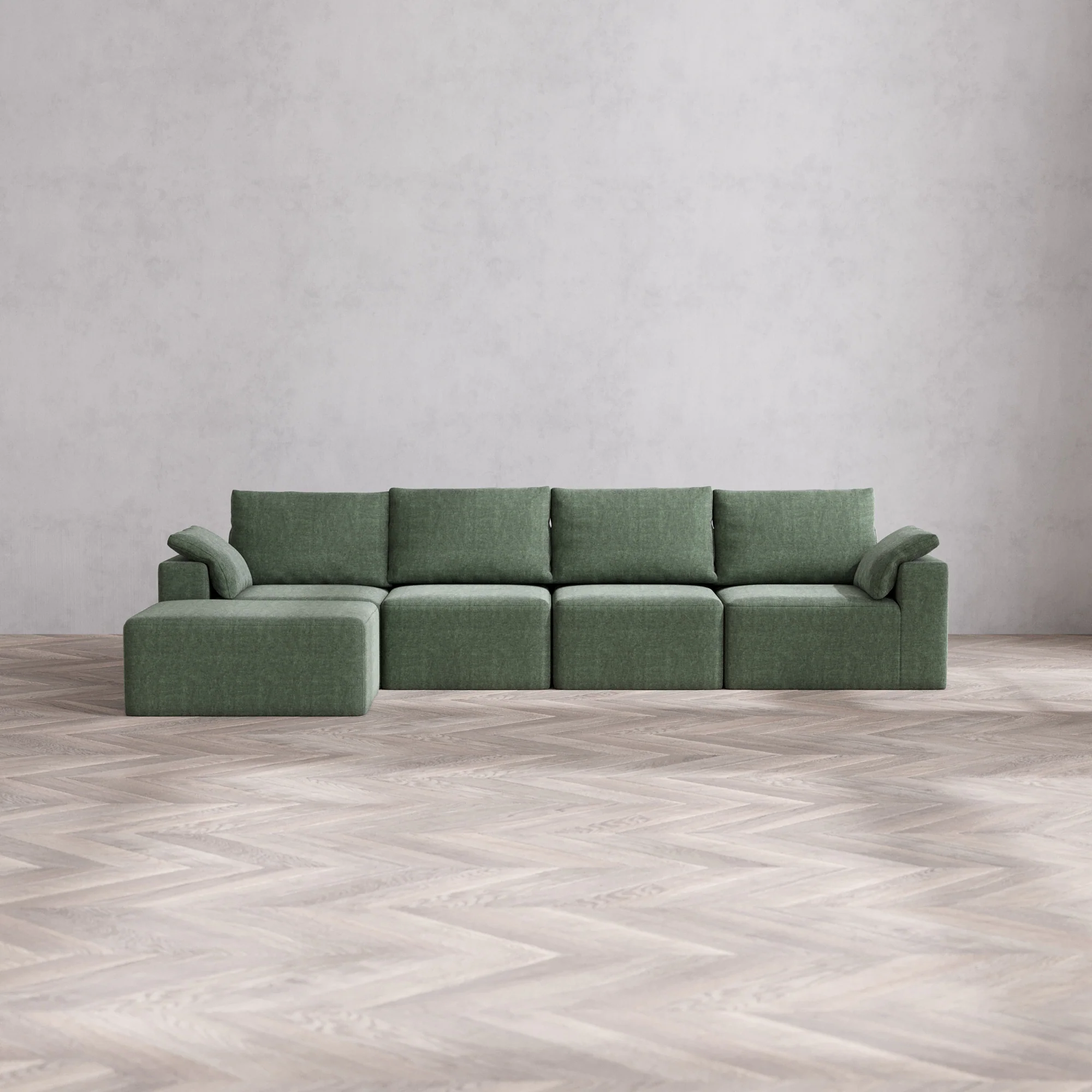 Slipcover Only - Modular Washable 4-Seater Chaise Sectional Cloud + Bolster Sofa in Sage