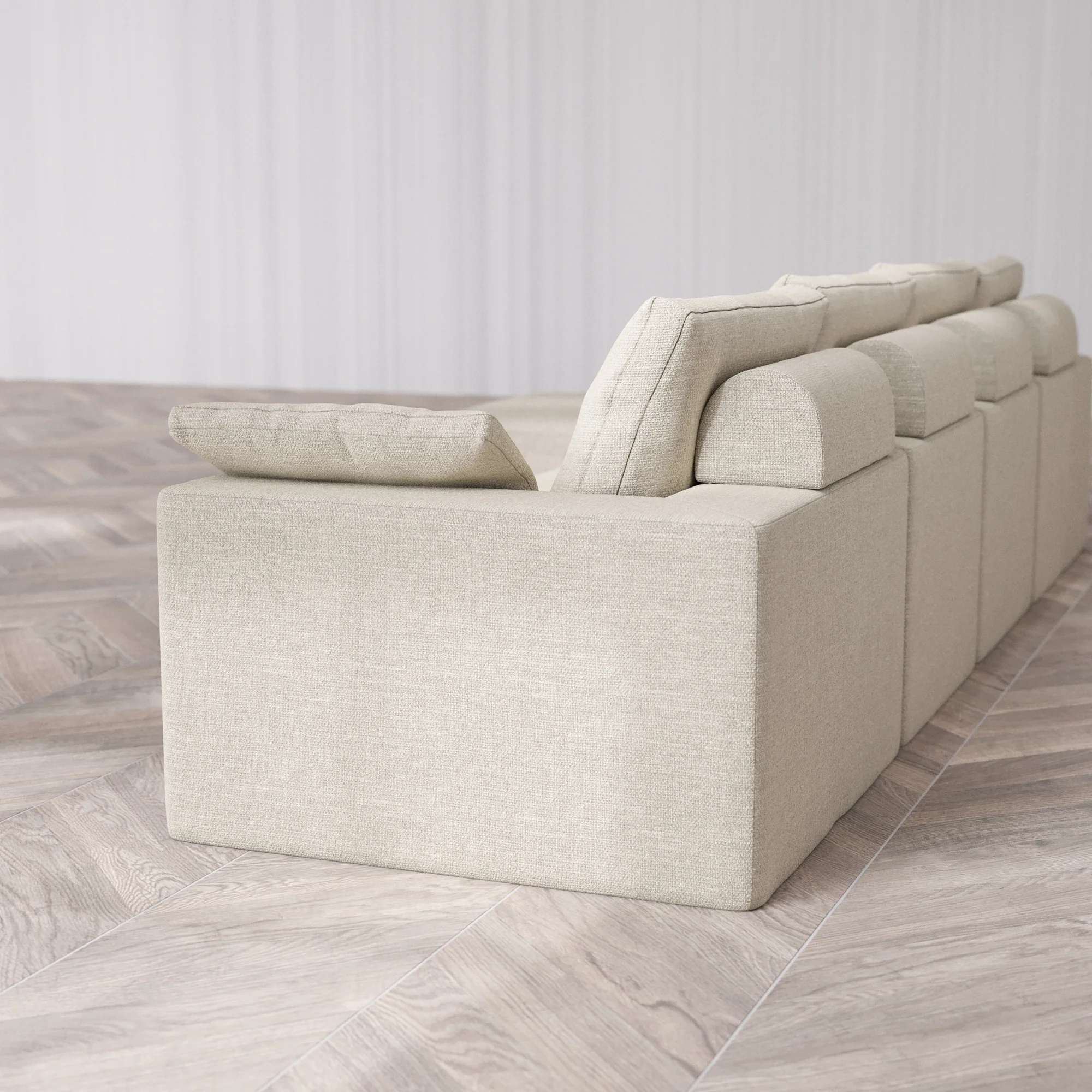 Slipcover Only - Modular Washable 4-Seater Chaise Sectional Cloud + Bolster Sofa in Sandstone - Image 5