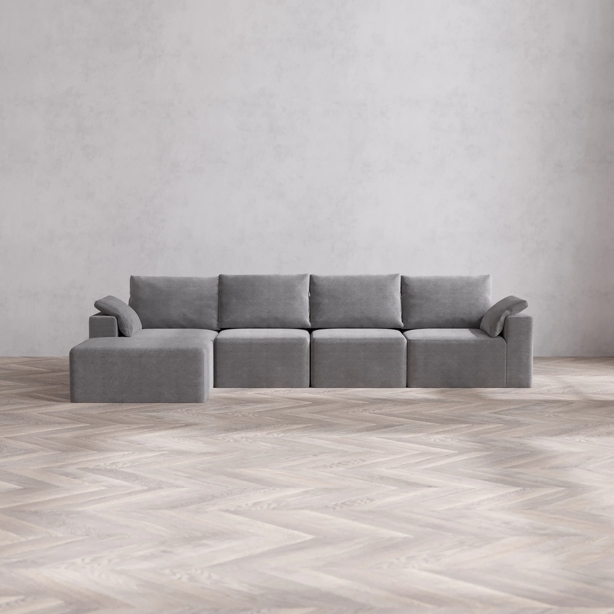 Slipcover Only - Modular Washable 4-Seater Chaise Sectional Cloud + Bolster Sofa in Slate