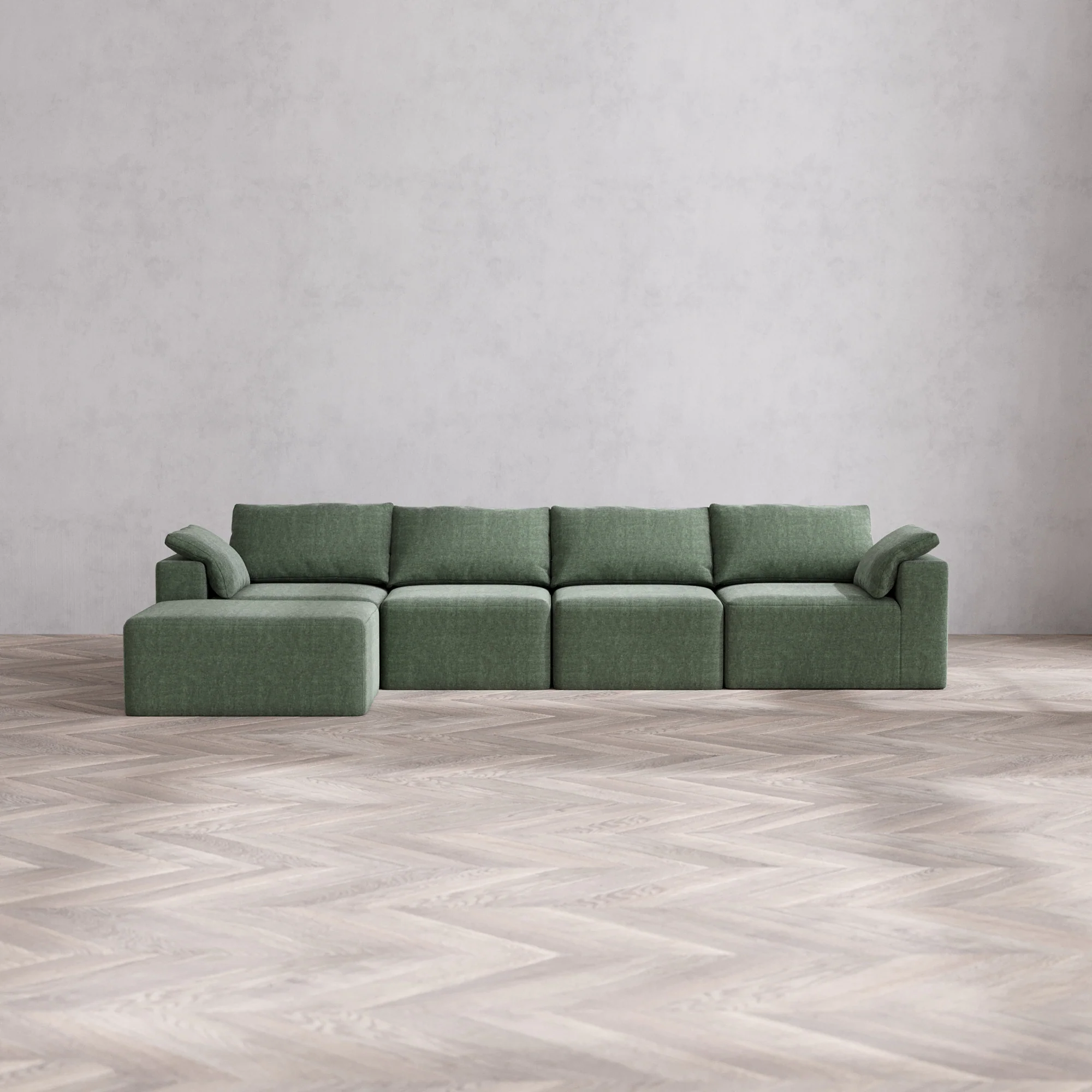 Slipcover Only - Modular Washable 4-Seater Chaise Sectional Cloud Sofa in Sage