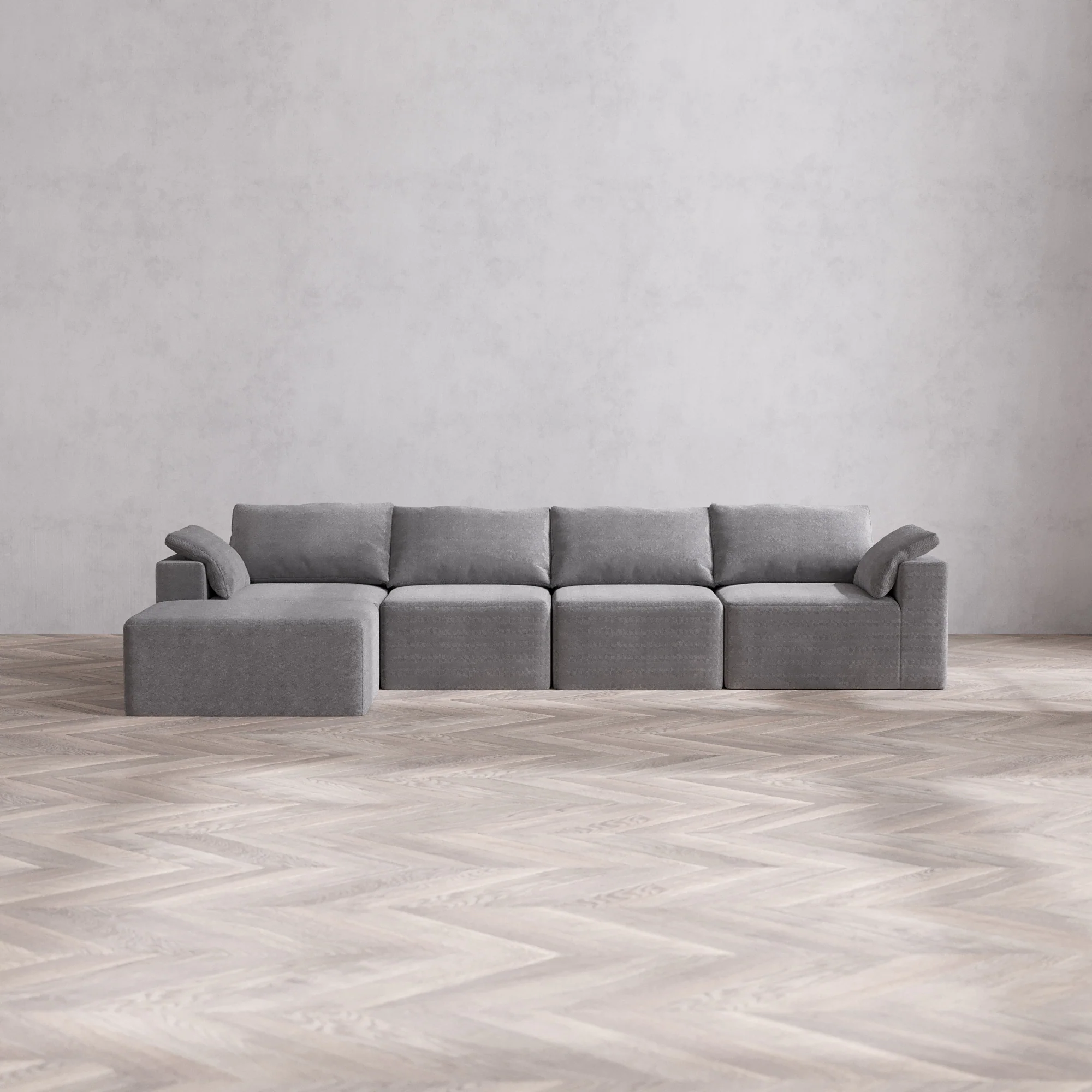 Slipcover Only - Modular Washable 4-Seater Chaise Sectional Cloud Sofa in Slate
