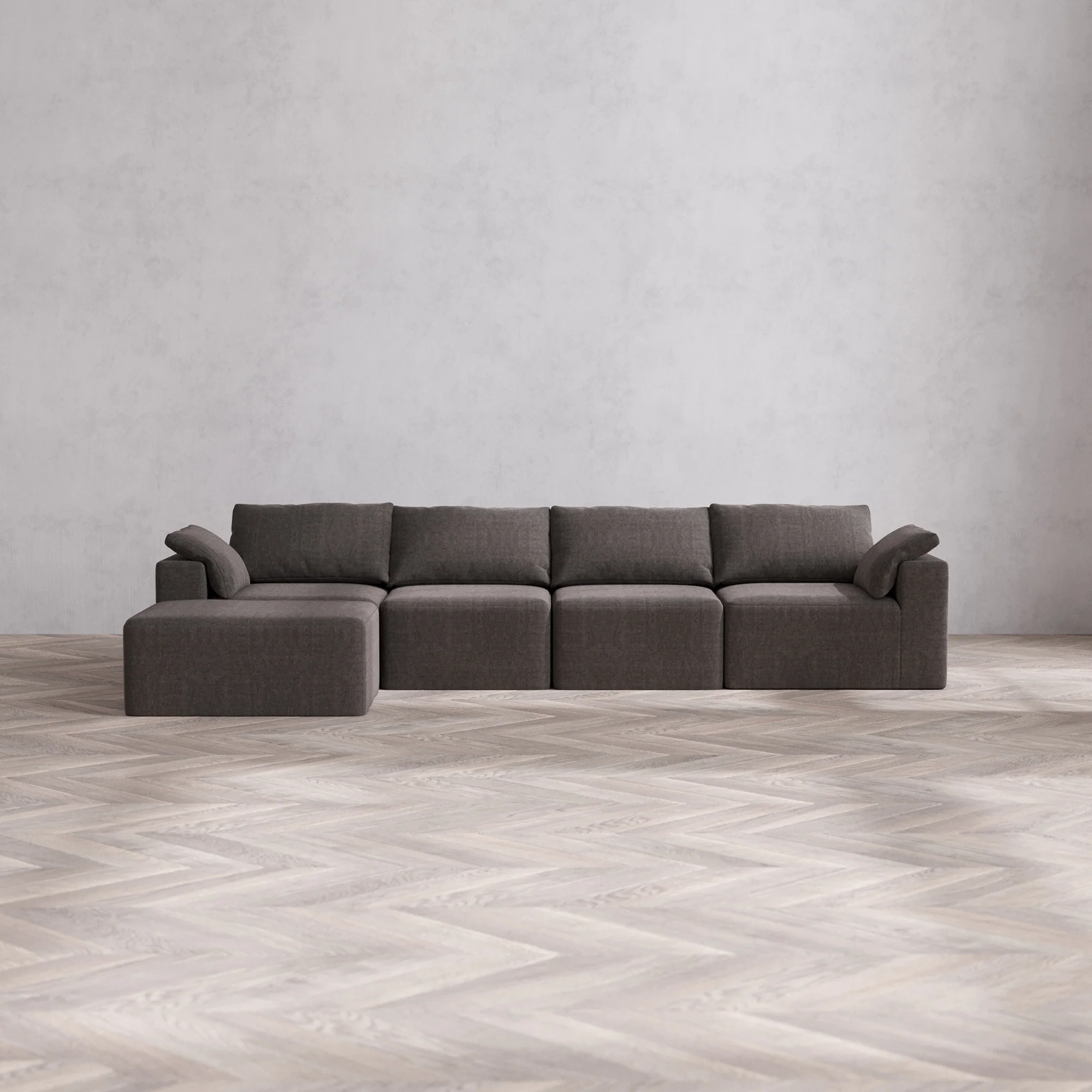 Slipcover Only - Modular Washable 4-Seater Chaise Sectional Cloud Sofa in Truffle