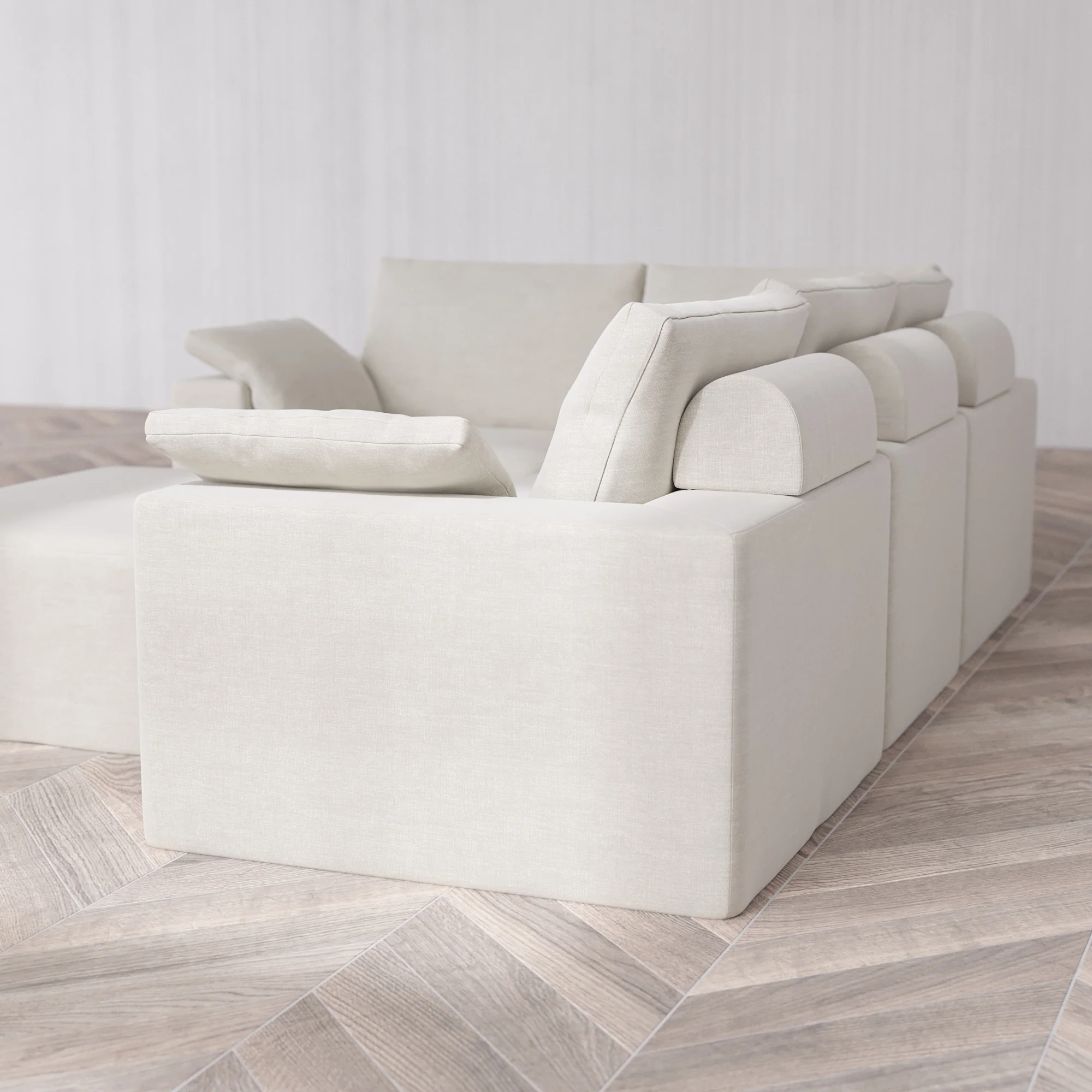 Slipcover Only - Modular Washable 4-Seater Corner Sectional + Chaise Ottoman Cloud + Bolster Sofa in Cashew - Image 5