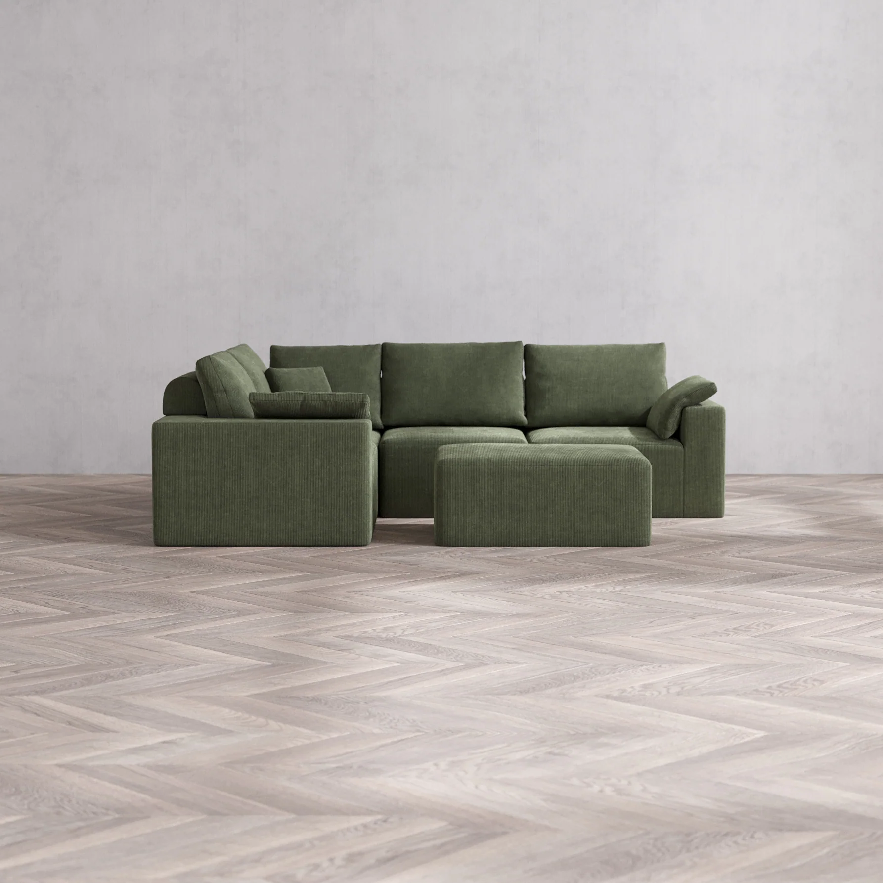 Slipcover Only - Modular Washable 4-Seater Corner Sectional + Chaise Ottoman Cloud + Bolster Sofa in Juniper