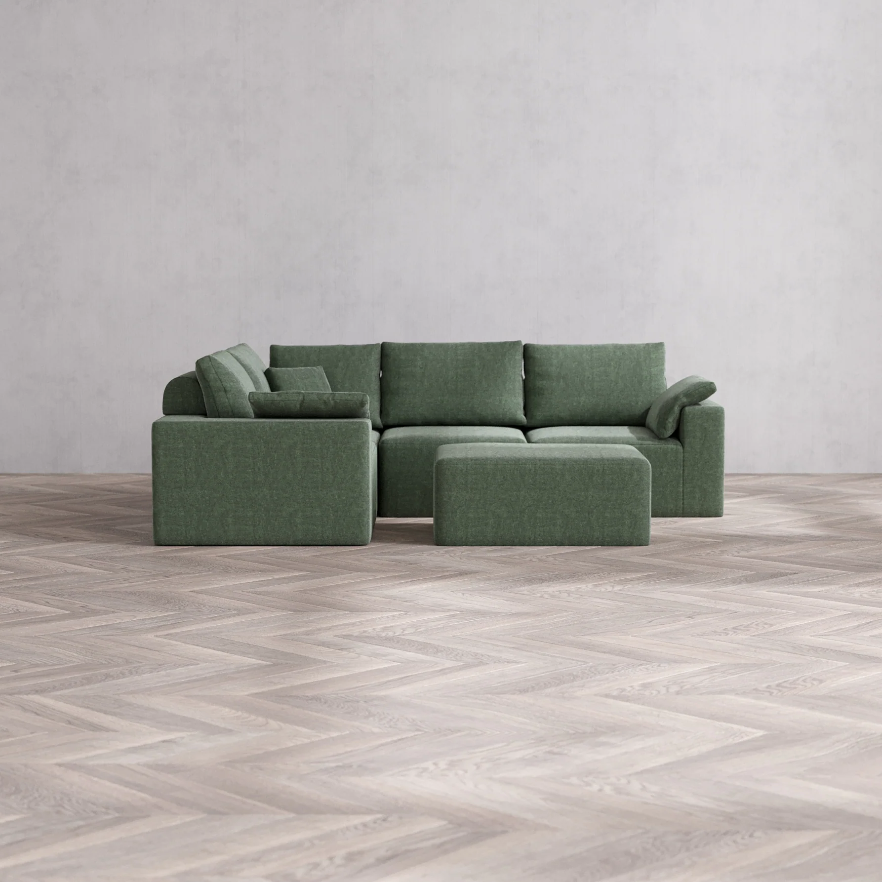Slipcover Only - Modular Washable 4-Seater Corner Sectional + Chaise Ottoman Cloud + Bolster Sofa in Sage