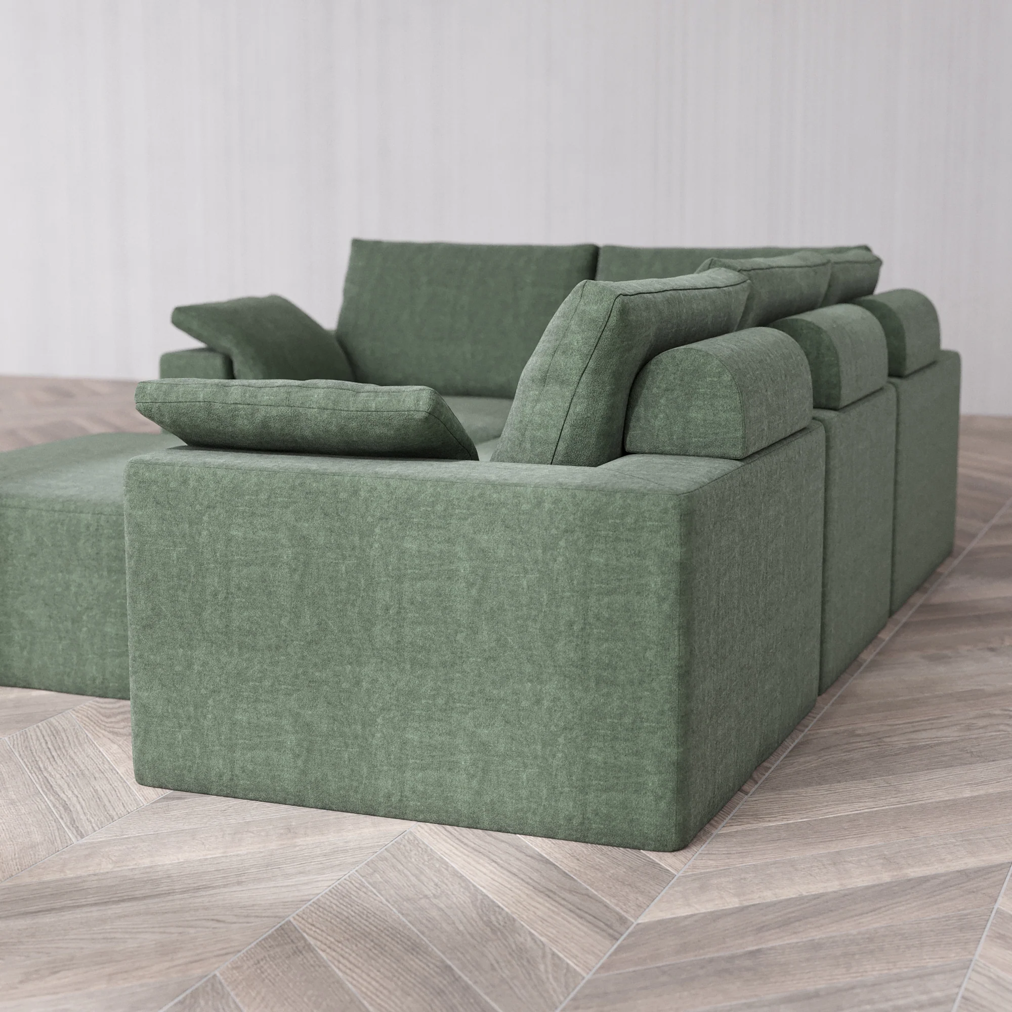 Slipcover Only - Modular Washable 4-Seater Corner Sectional + Chaise Ottoman Cloud + Bolster Sofa in Sage - Image 5