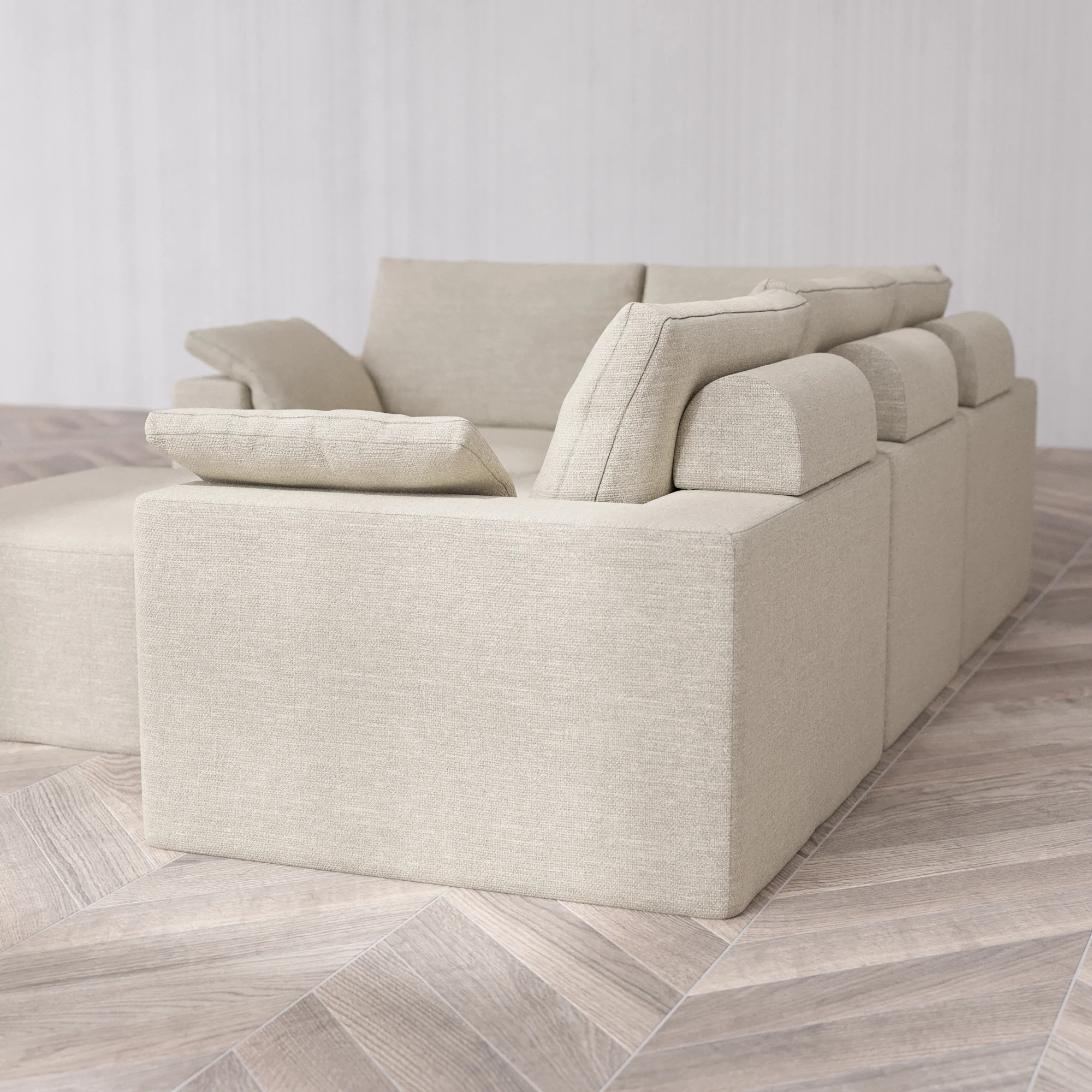 Slipcover Only - Modular Washable 4-Seater Corner Sectional + Chaise Ottoman Cloud + Bolster Sofa in Sandstone - Image 5