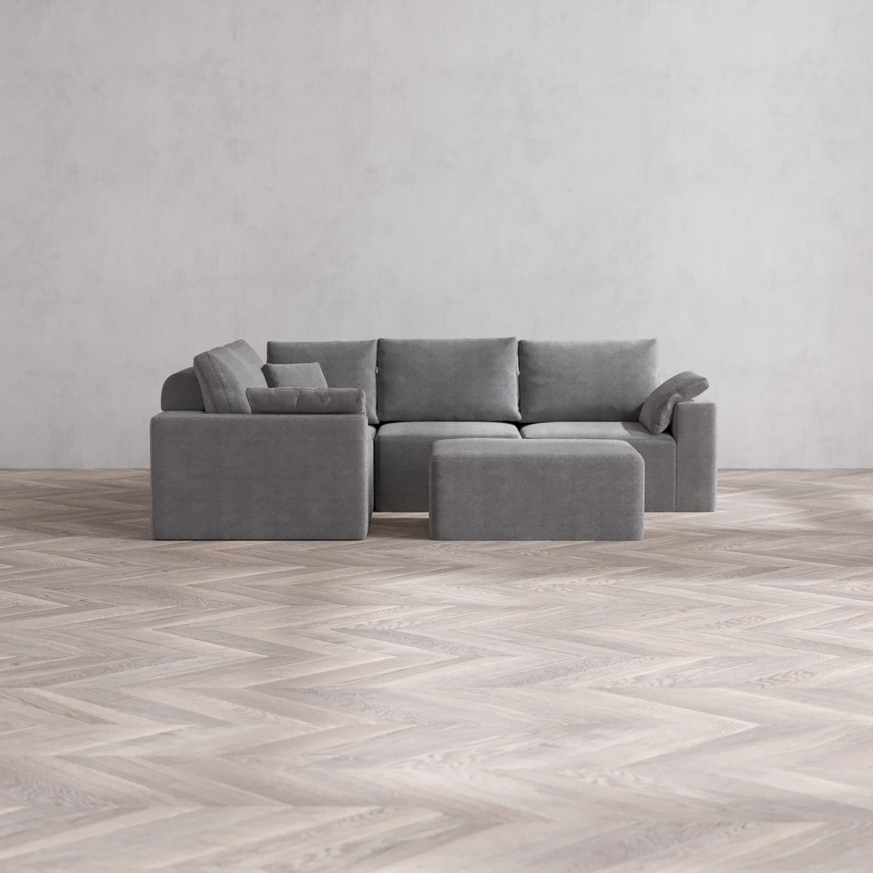 Slipcover Only - Modular Washable 4-Seater Corner Sectional + Chaise Ottoman Cloud + Bolster Sofa in Slate