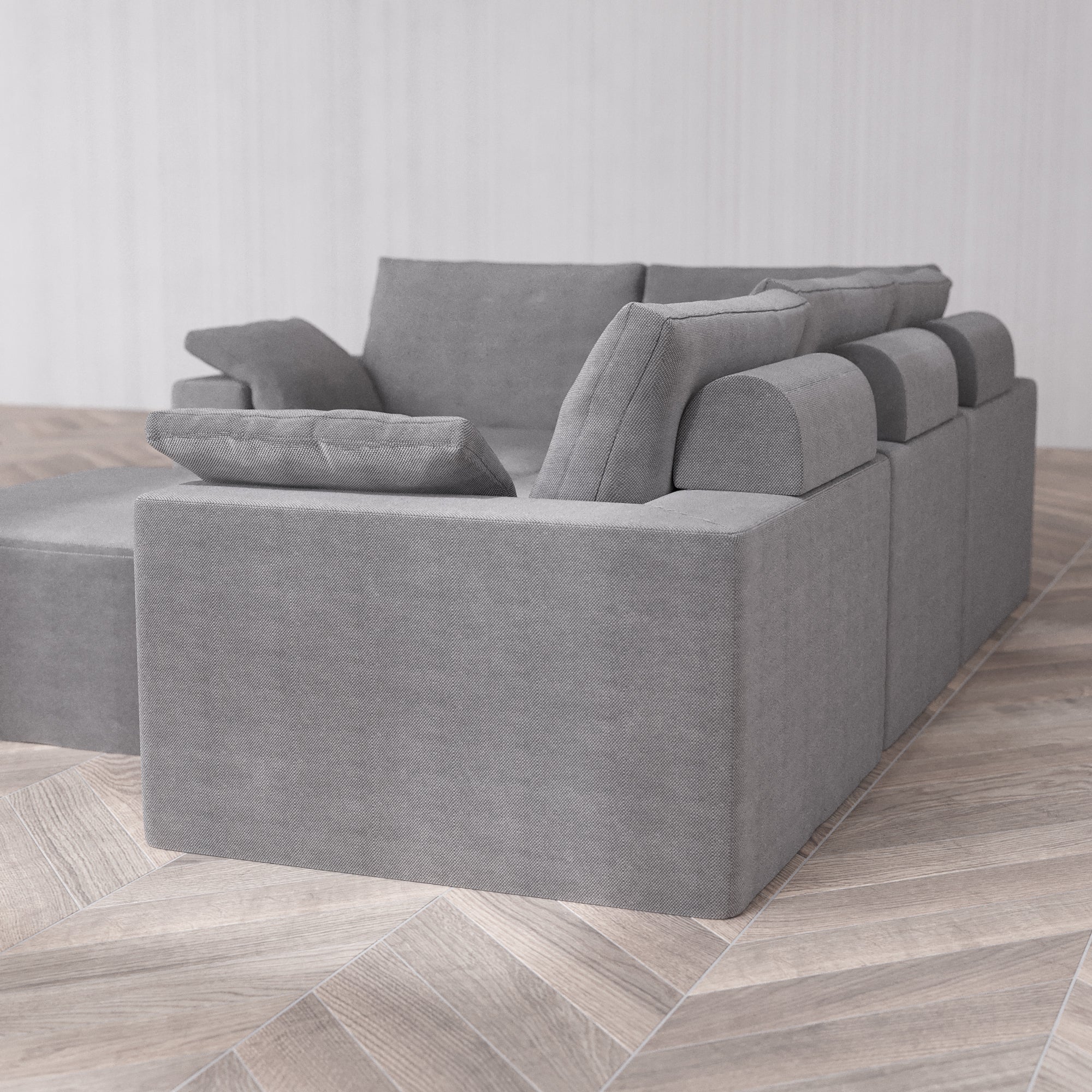 Slipcover Only - Modular Washable 4-Seater Corner Sectional + Chaise Ottoman Cloud + Bolster Sofa in Slate - Image 5