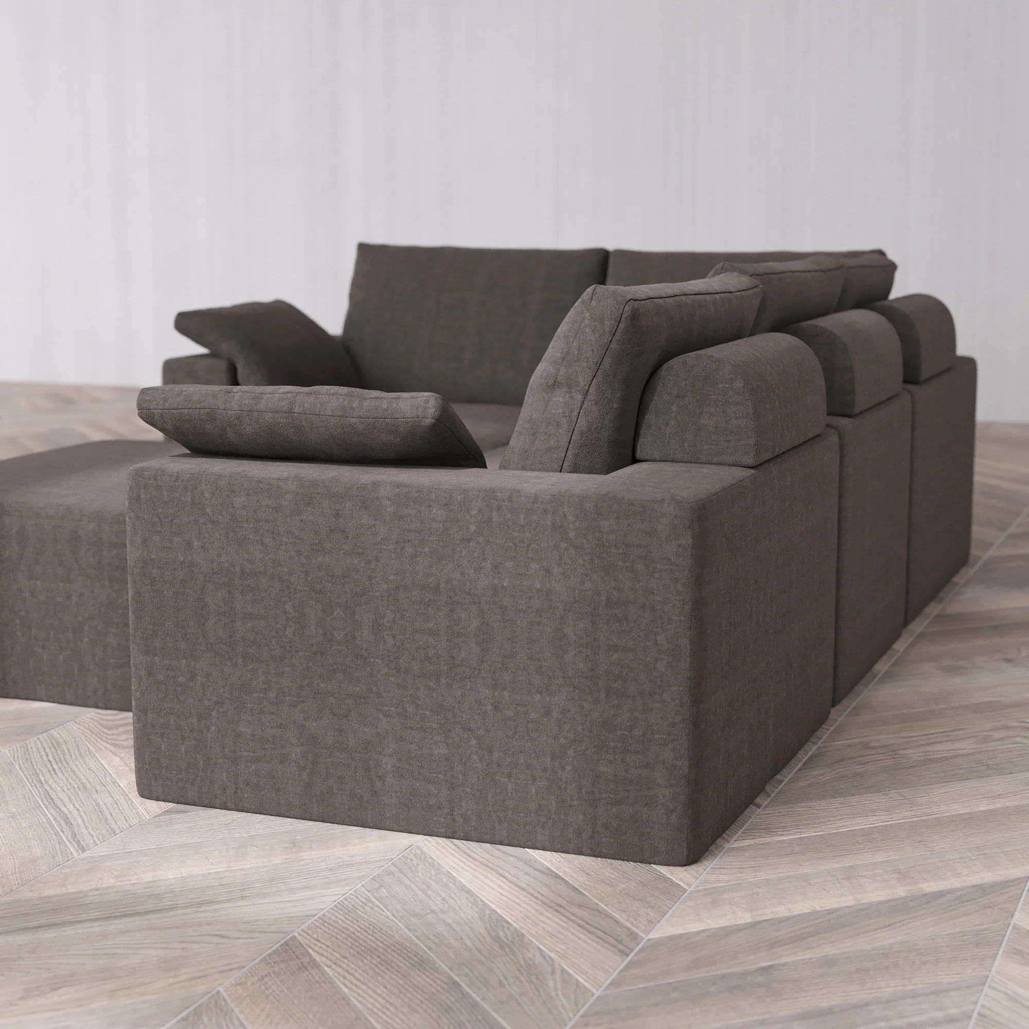 Slipcover Only - Modular Washable 4-Seater Corner Sectional + Chaise Ottoman Cloud + Bolster Sofa in Truffle - Image 5