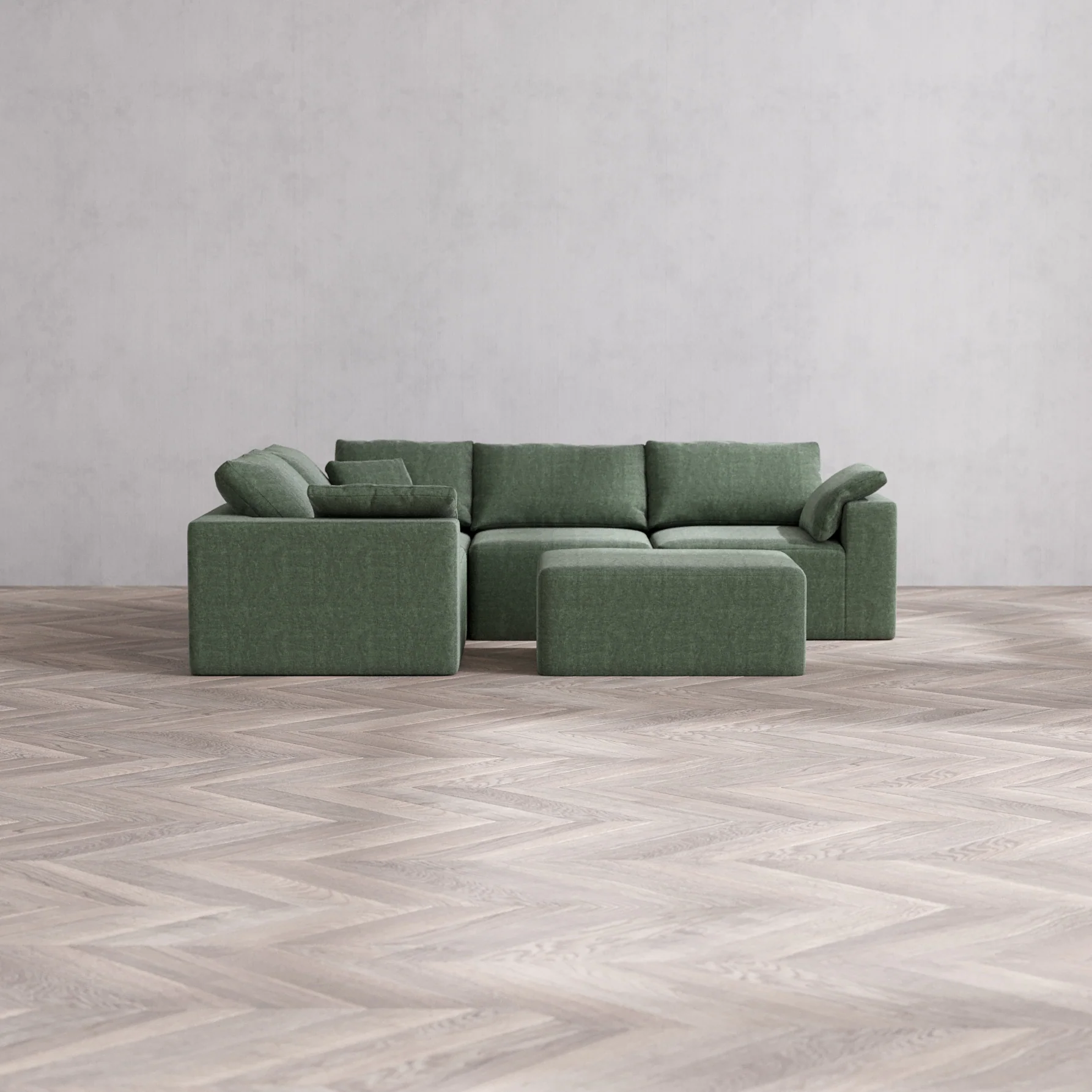 Slipcover Only - Modular Washable 4-Seater Corner Sectional + Chaise Ottoman Cloud Sofa in Sage