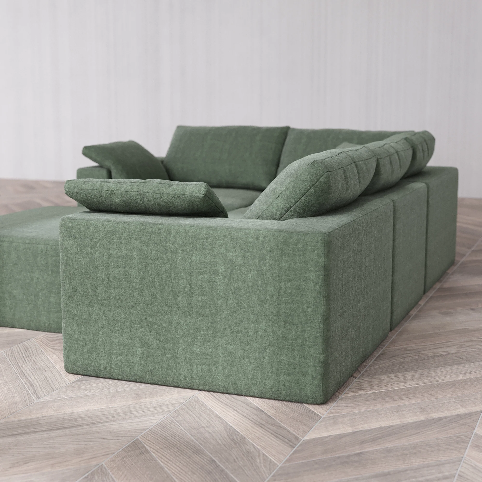 Slipcover Only - Modular Washable 4-Seater Corner Sectional + Chaise Ottoman Cloud Sofa in Sage - Image 5
