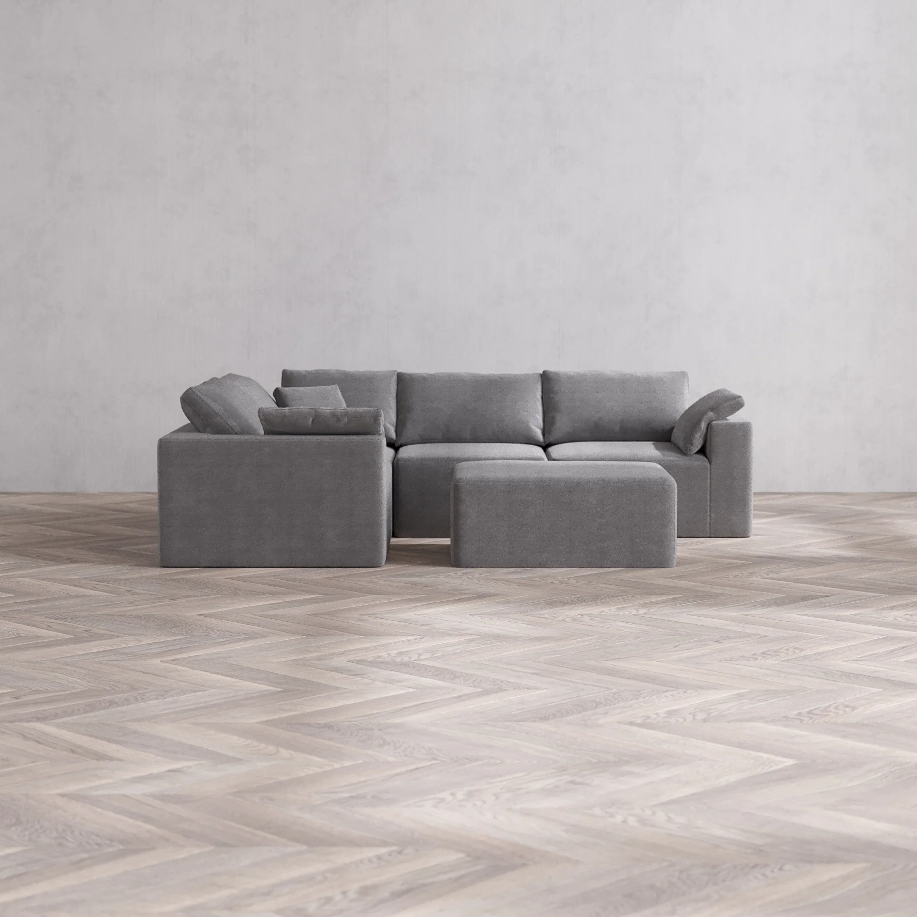 Slipcover Only - Modular Washable 4-Seater Corner Sectional + Chaise Ottoman Cloud Sofa in Slate