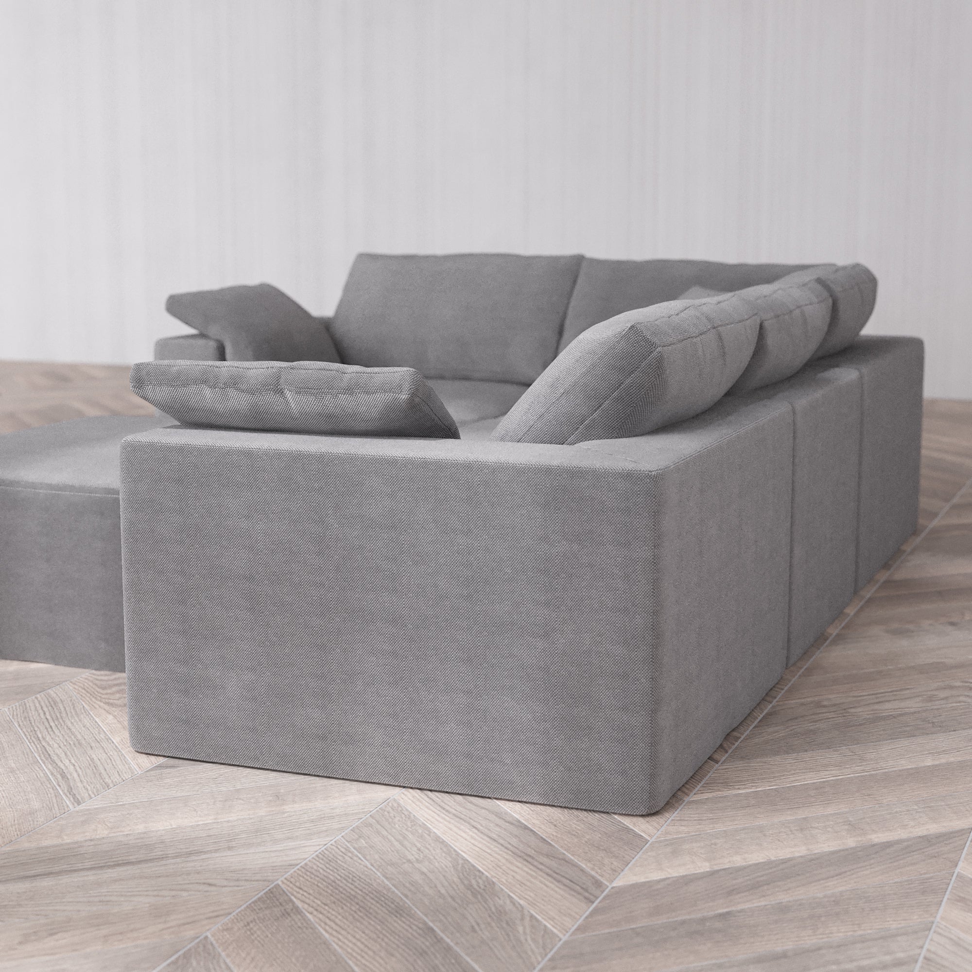 Slipcover Only - Modular Washable 4-Seater Corner Sectional + Chaise Ottoman Cloud Sofa in Slate - Image 5