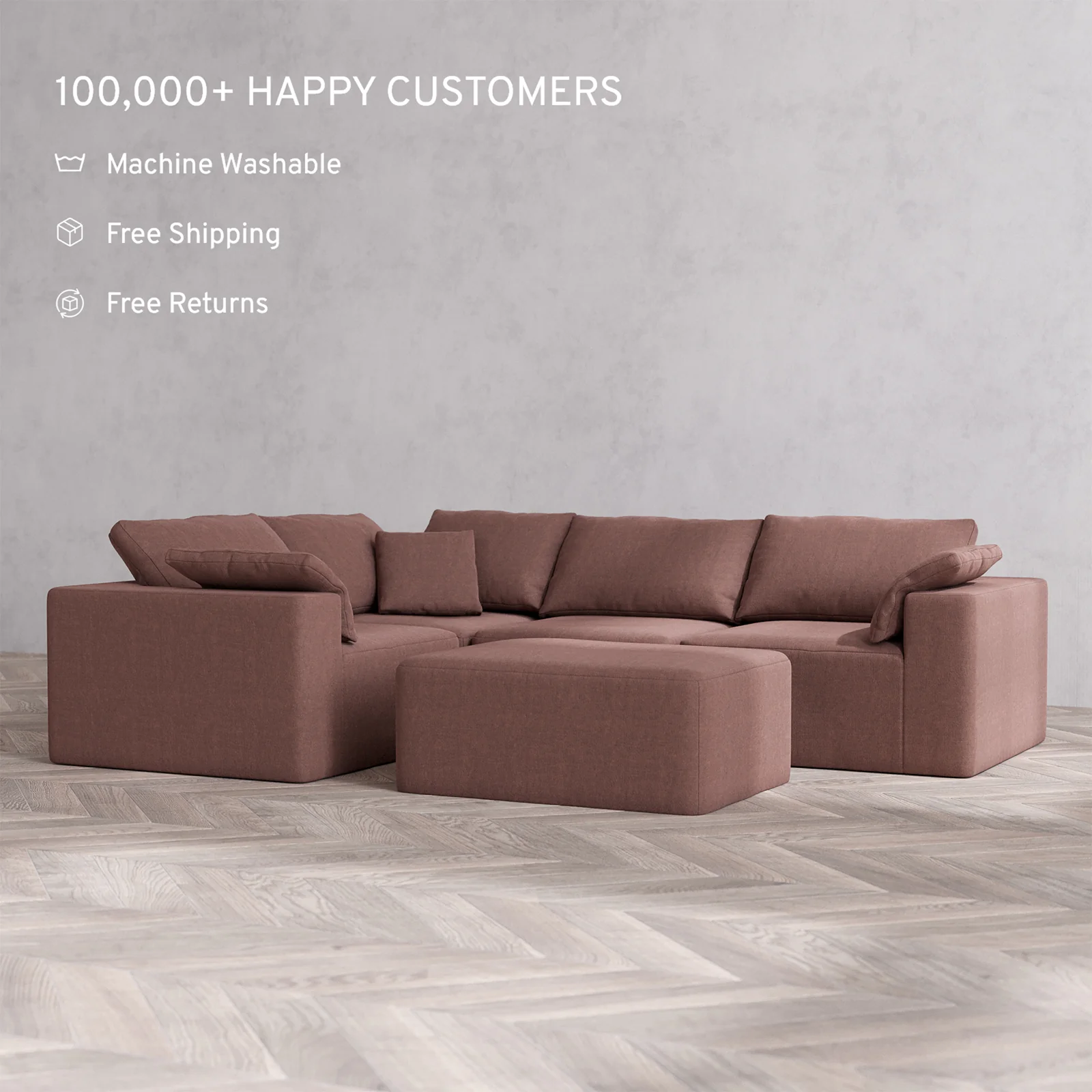 Slipcover Only - Modular Washable 4-Seater Corner Sectional + Chaise Ottoman Cloud Sofa in Sumac - Image 2